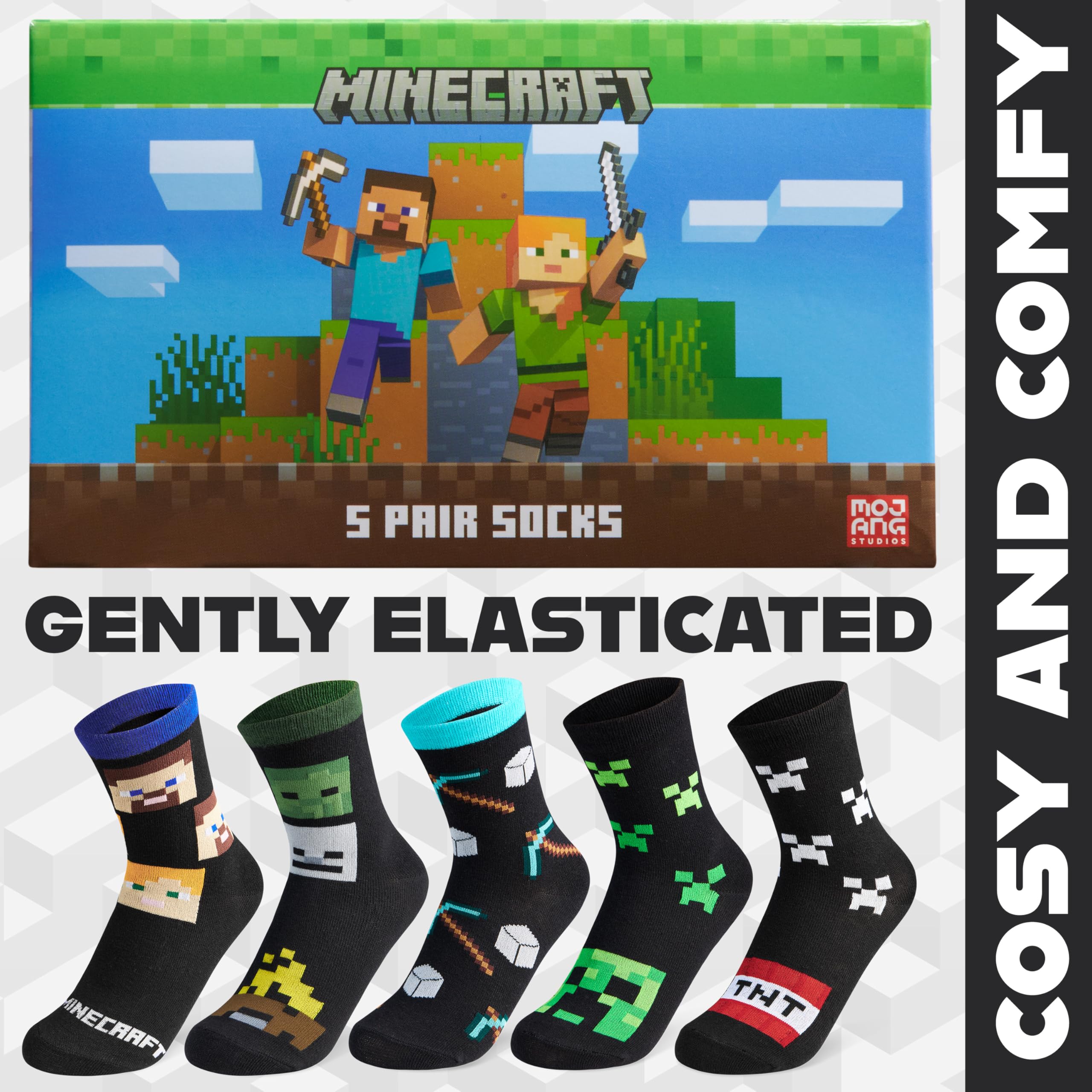 Minecraft Chaussette Enfant Garçon Mi-mollet, Paquet Multiple Chaussettes Fantaisie, Gaming Merchandise, Cadeau Gamer