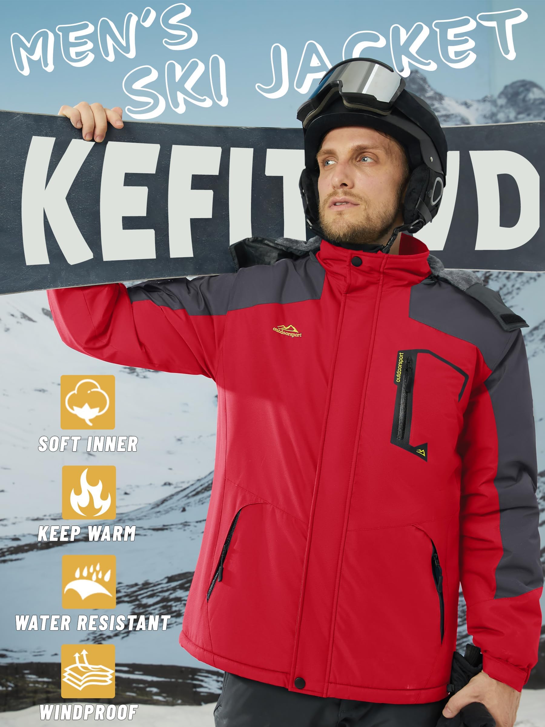 KEFITEVD Giacca Sci Uomo Pile Impermeabili Calda Invernale Giacca Snowboard