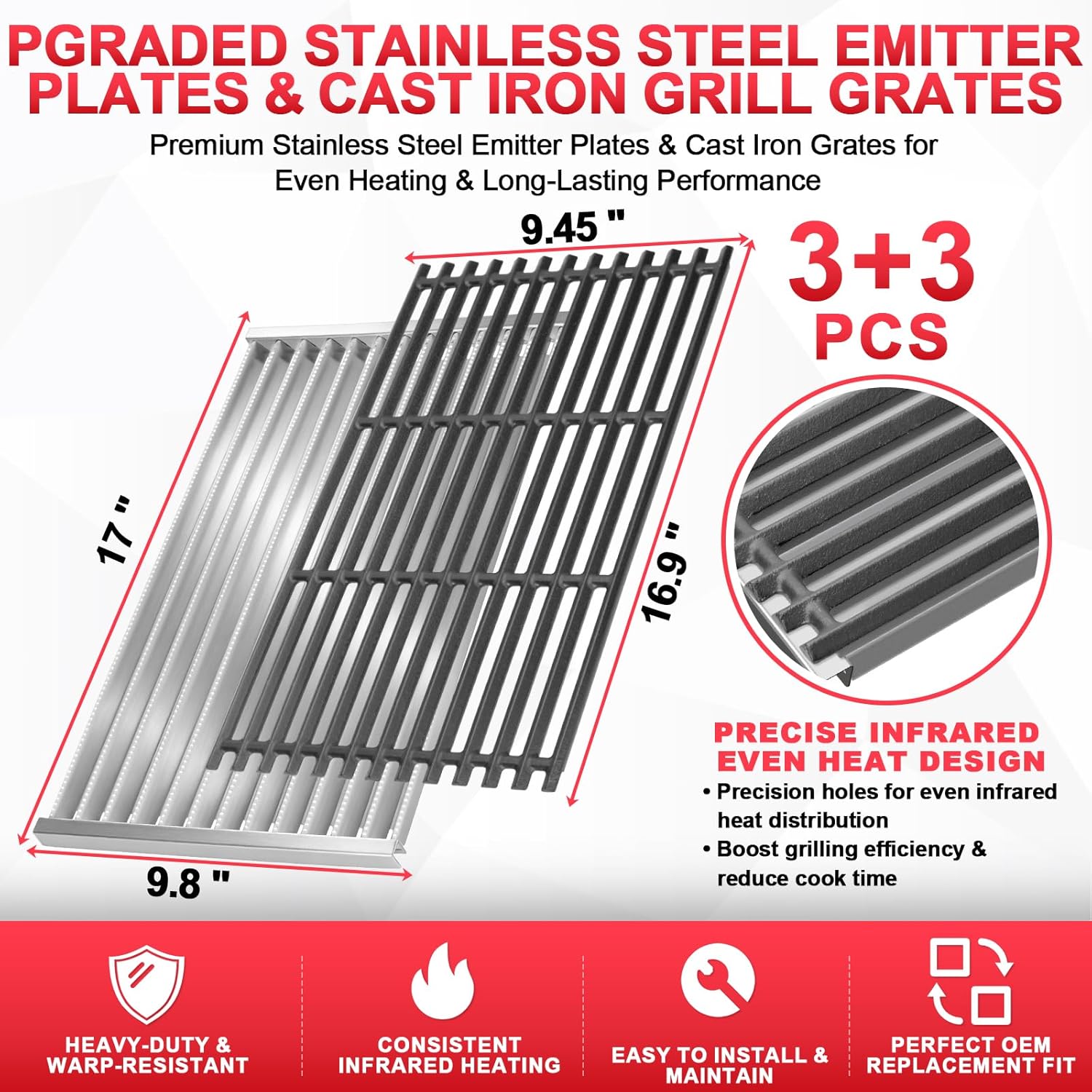 G533-0009-W1 Emitter Plates & Cooking Grates for Charbroil Commercial TRU-Infrared 4 Burner 466242716 463276016 463257520 466242815 463242716 463242715 463255020 466242715 463255721 G533-2200-W1