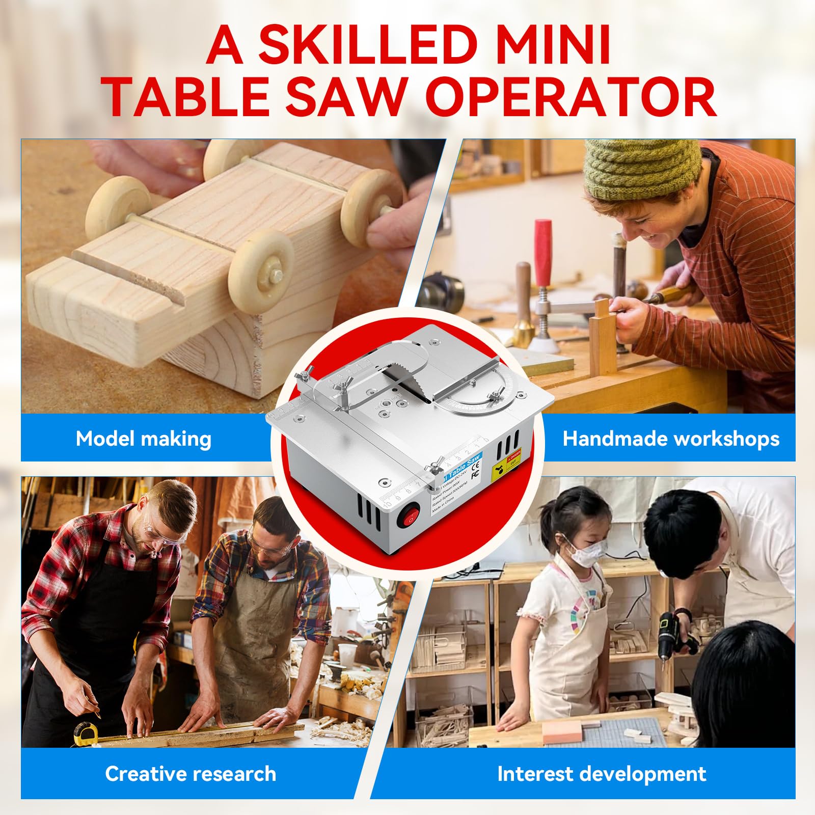 Min Scie Circulair de Table, Scie Circulair Sur Table 5000 Tr/Min Angle Réglable Profondeur de Coupe de 15mm