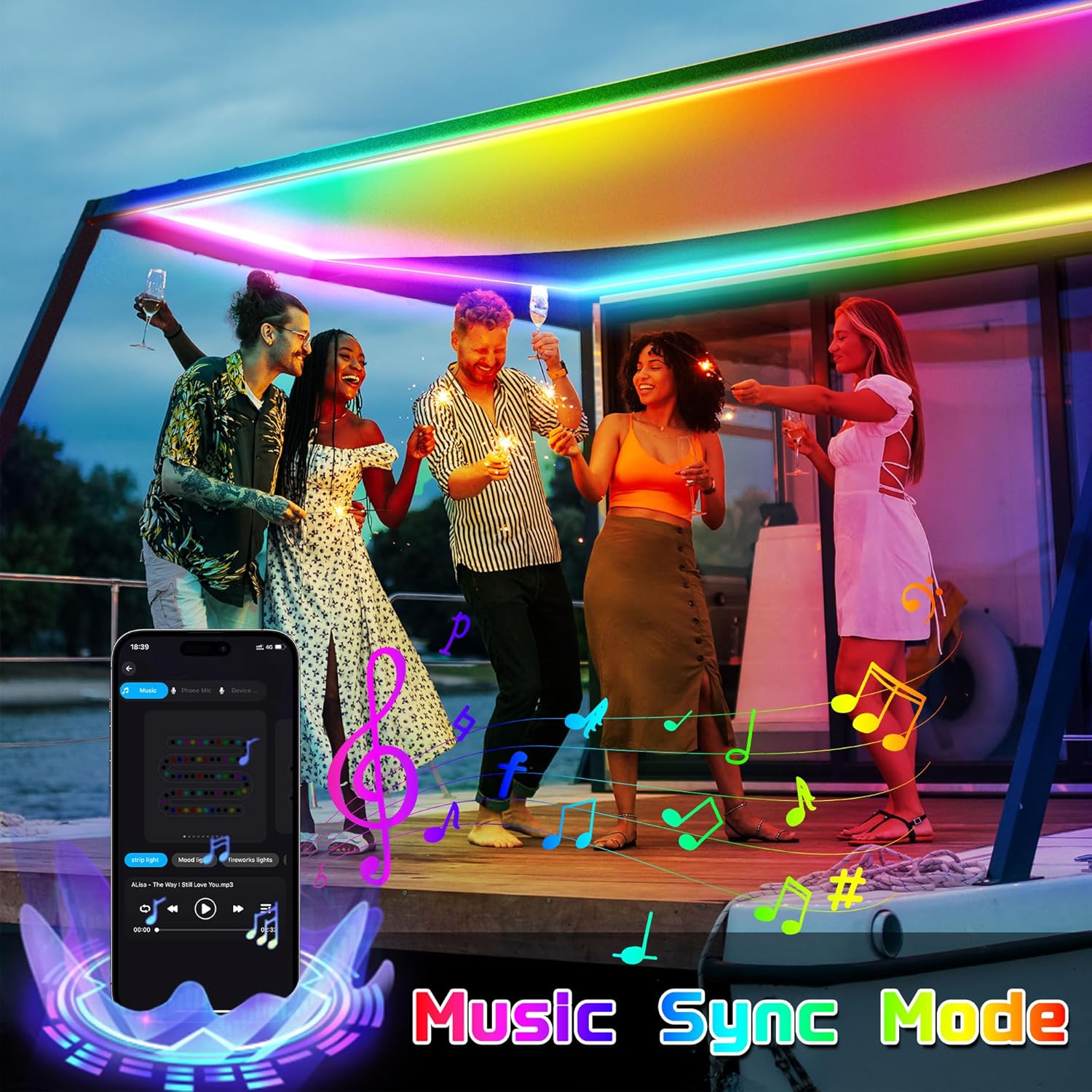 Lichaser Boat LED Strip Light RGB+IC, Marine LED Light Strip for Pontoon with Remote, Segment App Control Boat Light Waterproof 12V, Cool Stuff for Jon Boat, Bass Boat, Camper, RV (33ft)