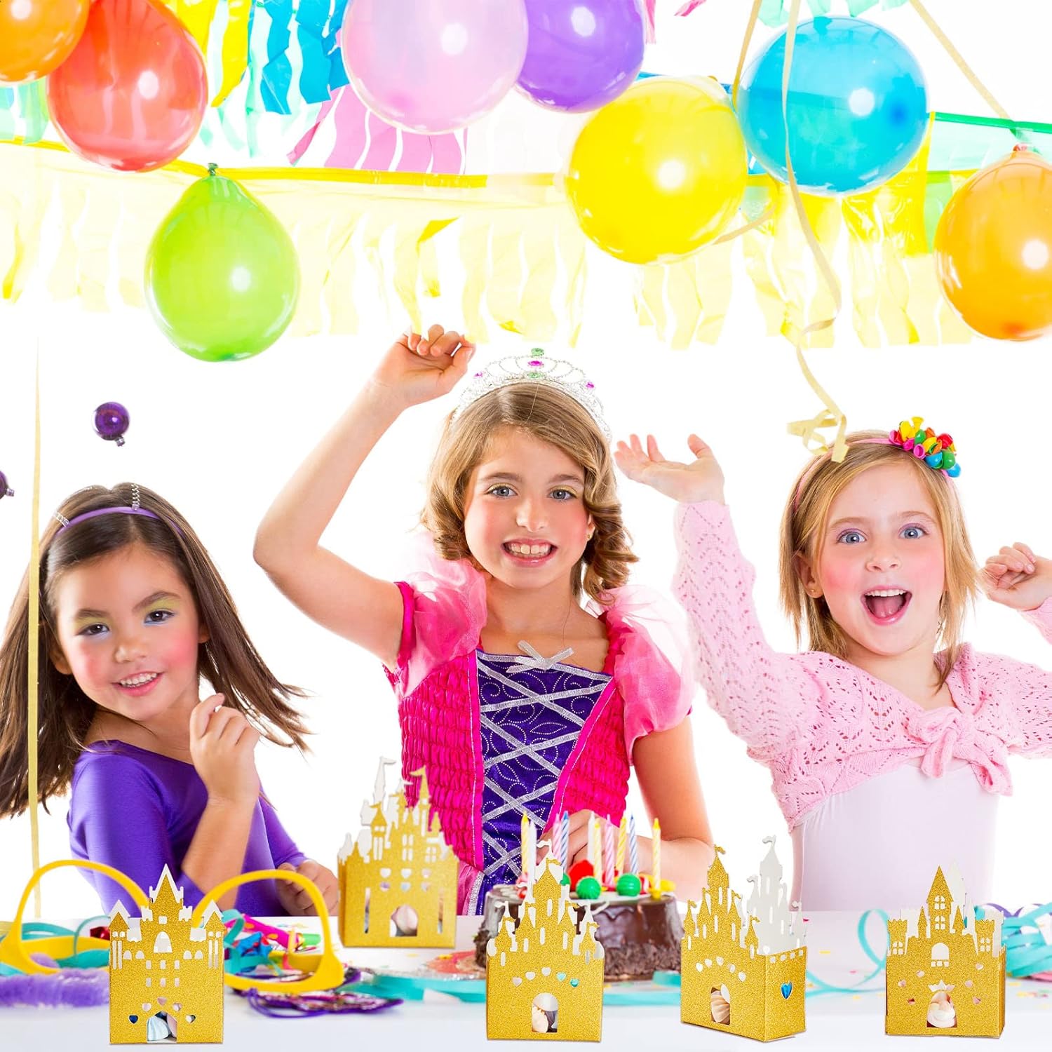 Chrisfall 24 Pieces Princess Castle Candy Boxes Glitter Princess Castle Party Decorations Birthday Favor Boxes for Wedding Birthday Party Supplies(Gold) - Image 6