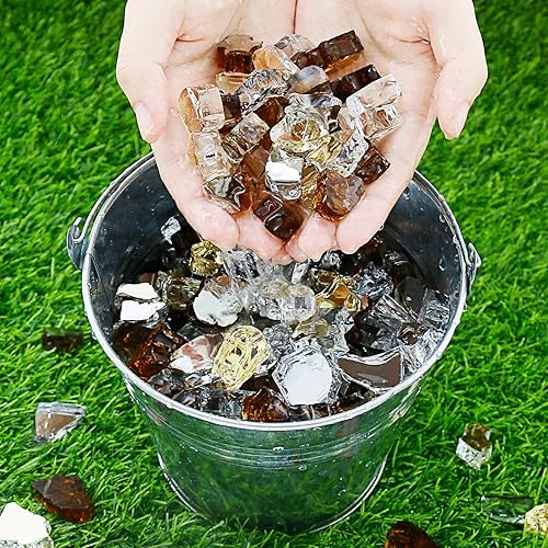 Vista 212 de Grisun Vidrio ignífugo para cuenco de fuego, 1/2 pulgada de alto, 10 libras, brillo reflectante, rocas de vidrio templado para gas natural o Verde