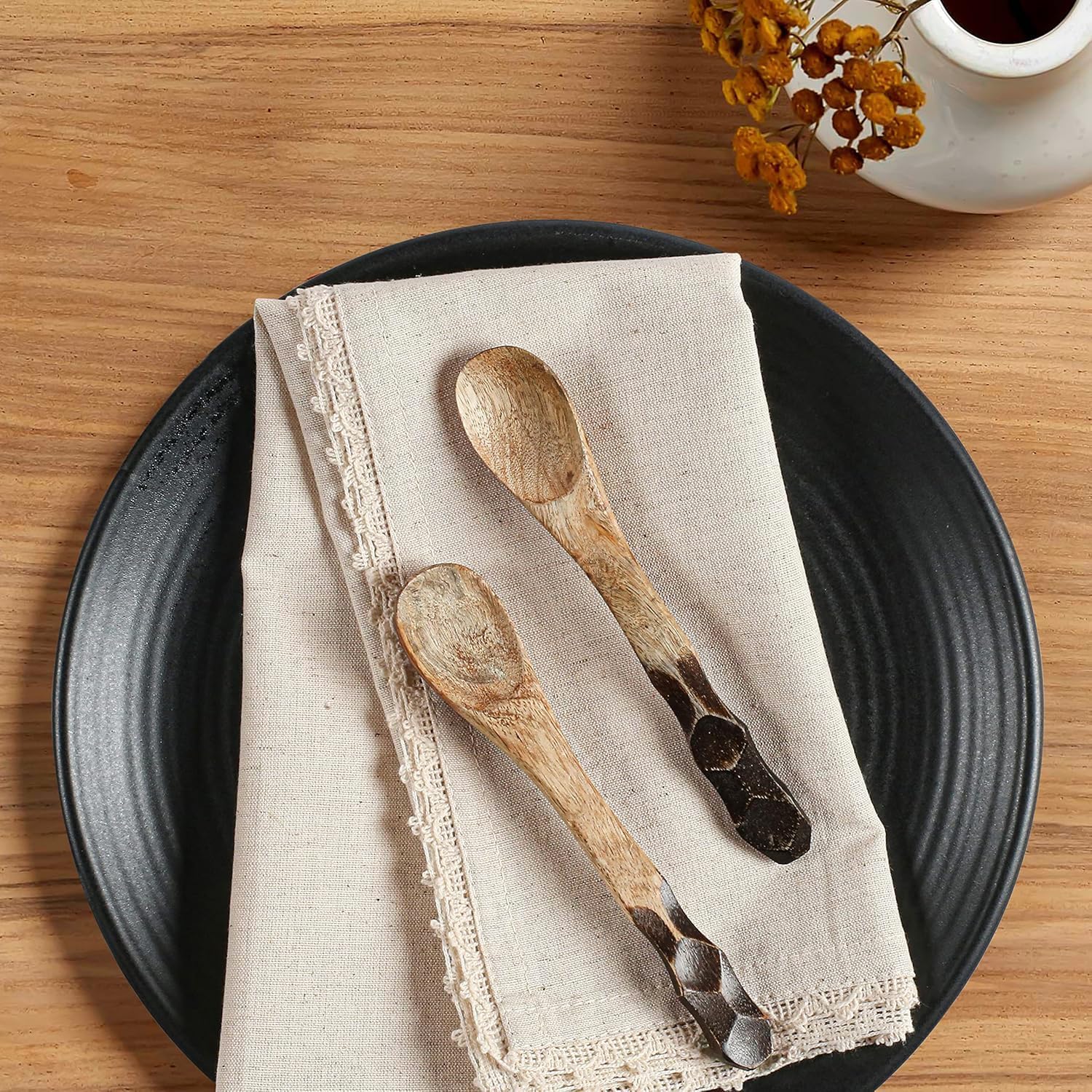 Flax Linen Napkins Set of 12 Lace - Decorative Soft Washable Reusable Cotton Cloth Dinner Napkins for Dining Table Decor & Everyday Use - 18x18 Inch - Natural