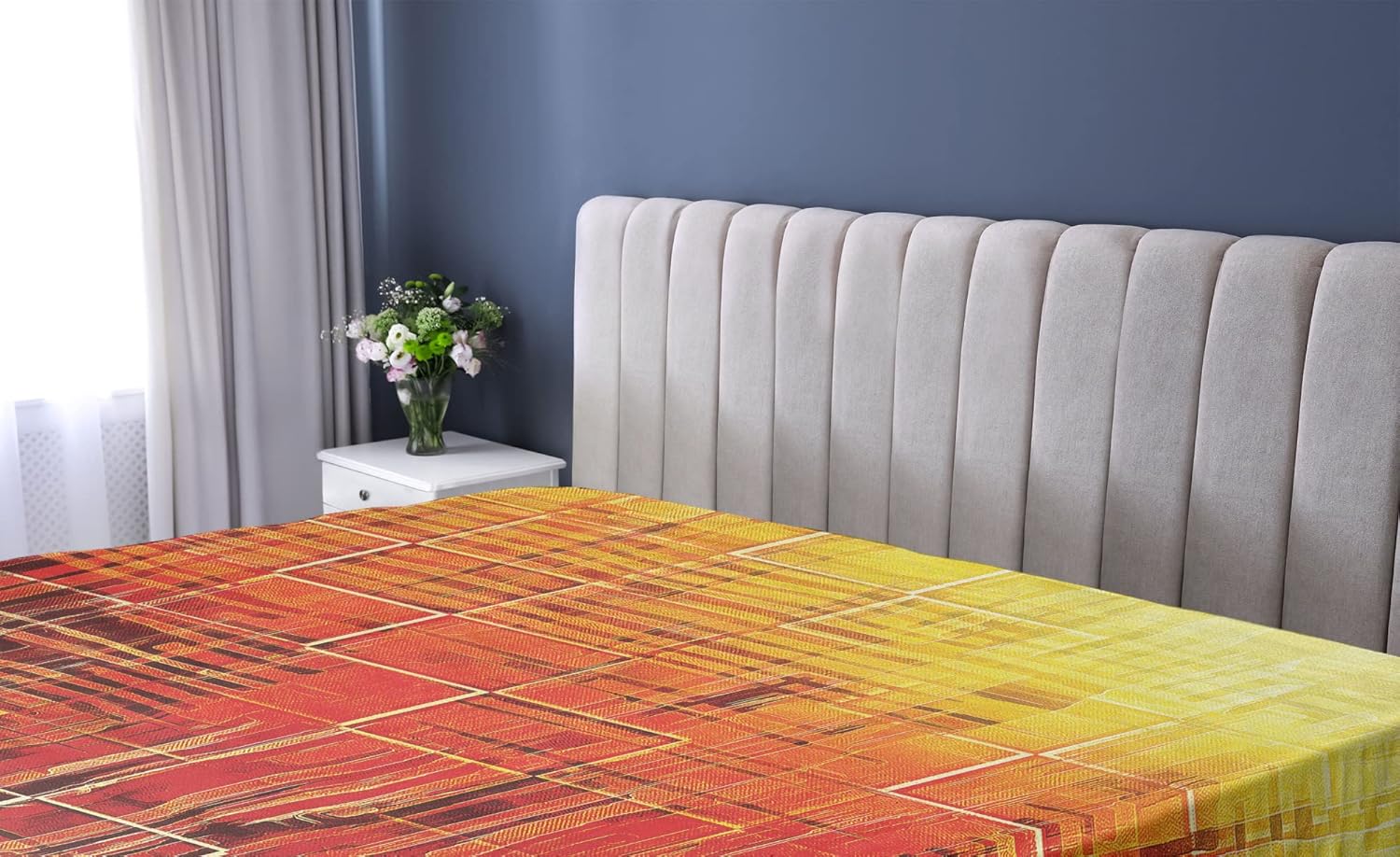 Ambesonne Burnt Orange Fitted Sheet, Modern Mosaic Art Texture with Small Frames and Lines Fall Illustration, Soft Decorative Fabric Bedding All-Round Elastic Pocket, Queen Size, Marigold Yellow