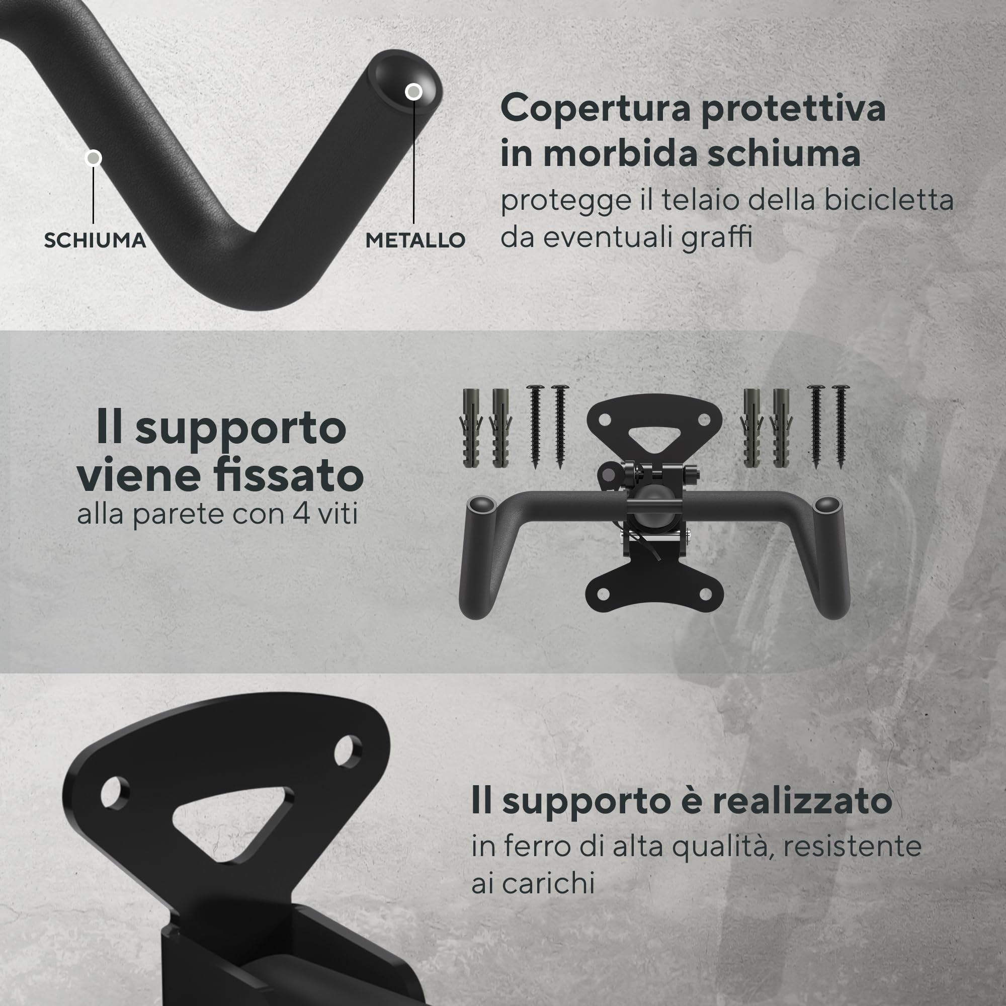 Porta Bici da Muro Orizzontale Pieghevole – Appendi Bici da Muro per E-Bike, MTB, Gravel e Corsa Fino a 25 kg | Portabici per Garage, Cantina, Casa con Protezione Telaio