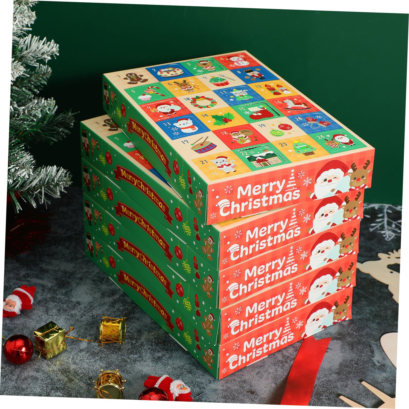 5pezzi Scatole Vuote di Carta per Calendario Avvento Natalizio Regalo per Conto alla Rovescia Scatole Fai da Te per Vacanze Custodia per Regali di Natale Bomboniere Natalizie