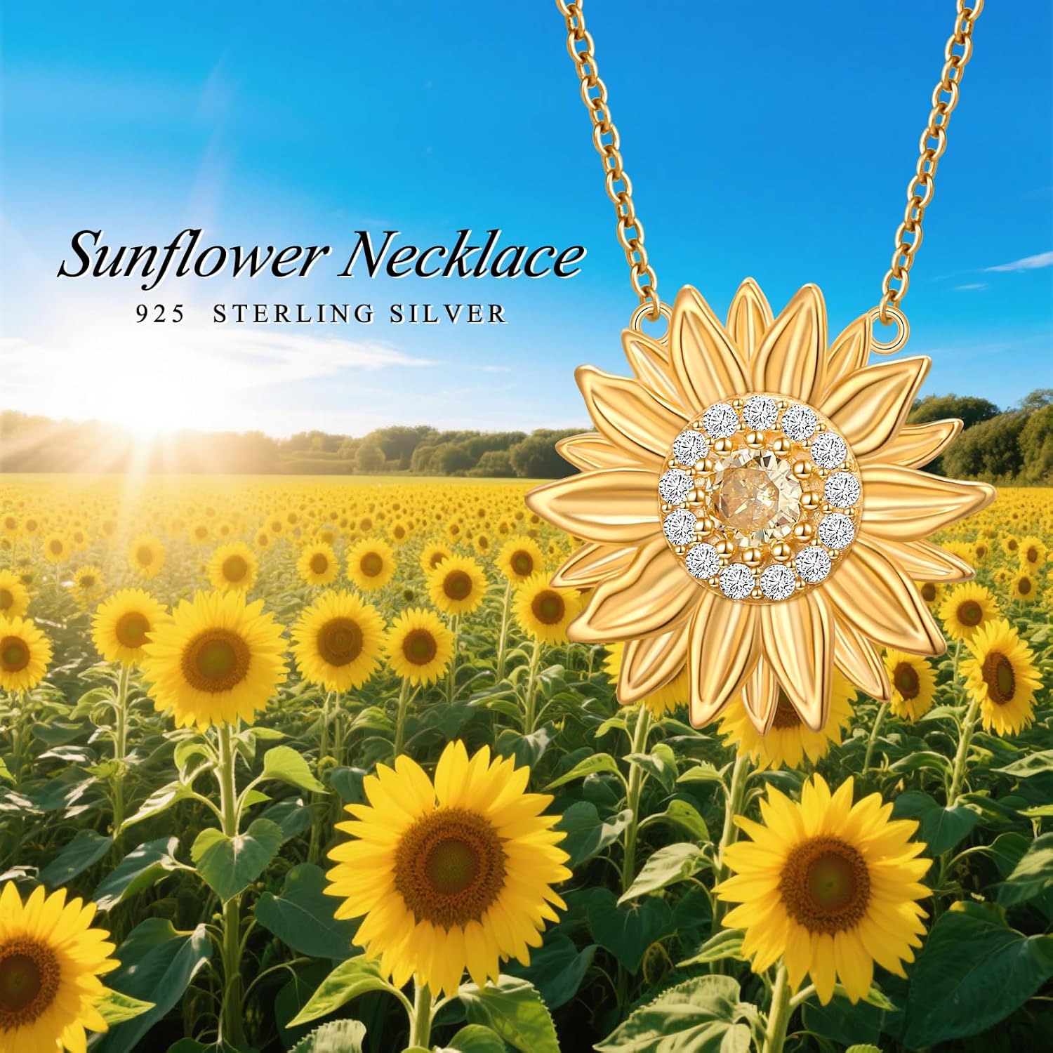 Sunflower Necklaces for Women 925 Sterling Silver Gold Sunflower Necklace with Cubic Zirconia Sunflower Jewelry Anniversary Mother’s Day Birthday Gift for Women - Image 7