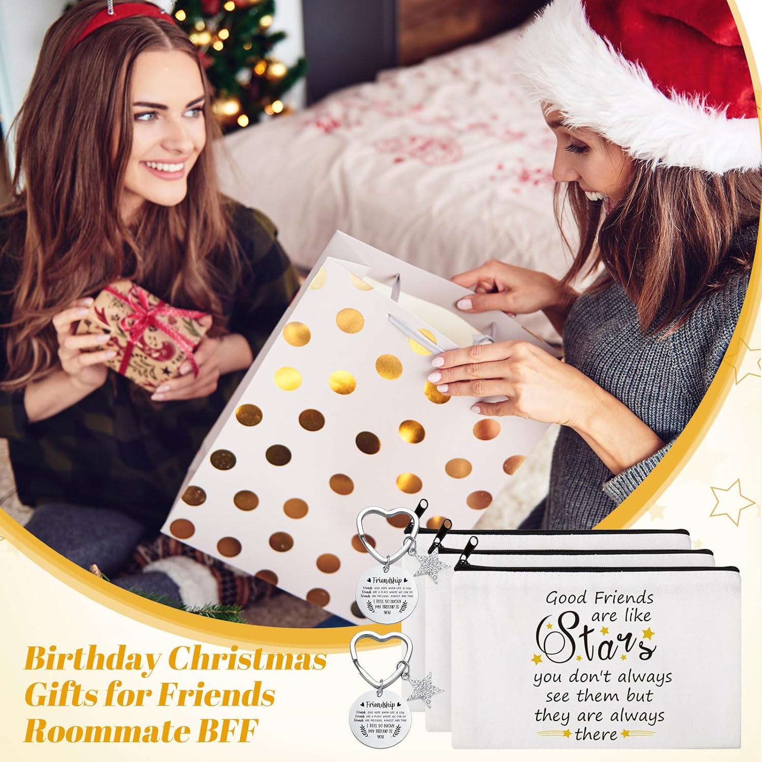 Paterr 24 Pcs Friend Gifts for Women Friendsgiving Makeup Bags Friendship Keychains Galentines Valentine Gifts for Friends Bulk Cosmetic Bags with Zipper for BFF Bestie Birthday Decorations(Star) - Image 3