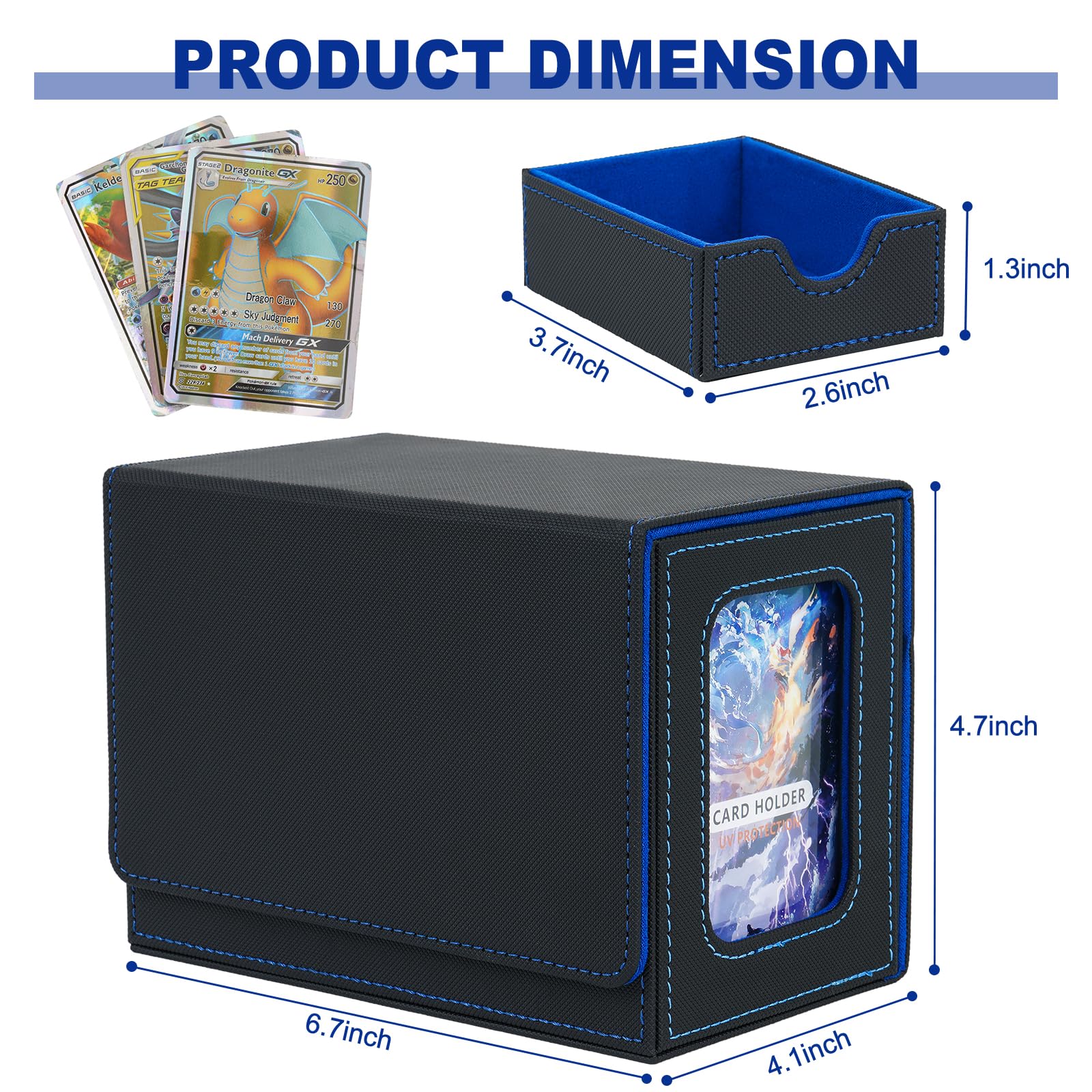 Kaartenbox voor 2800 kaarten, verzamelkaartenbox met 10 kaartverdelers, opbergdozen voor verzamelkaarten, PU-leer, Commander Gathering Deck Box, kaarten, opbergdoos voor MTG, TCG, sportkaarten (zwart