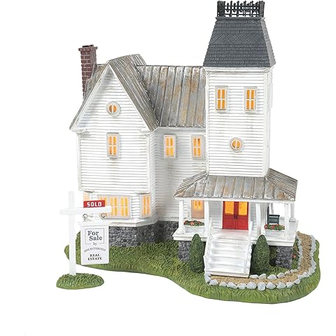 Department 56 Beetlejuice Village The House with for Sale Sign Lit Building and Figurine Set, 9.75 Inch, Multicolor