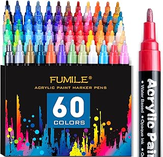 Acrylic Paint Pens, FUMILE 60 Colors Paint Marker Pen Set include Metallic Color (12 PCS) and Normal color (48 PCS). Ideal...