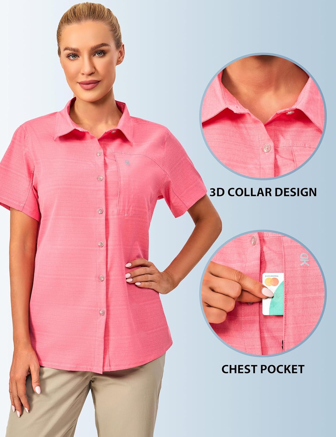 Little Donkey Andy Women's Shirt, UPF 50 UV Breathable Short Sleeve Shirt Fishing Hiking Button Down Shirts - Image 2