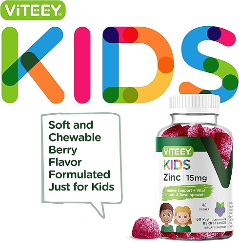 Miniatura 2 de Viteey Gomitas de zinc para niños, 15 mg - Apoyo inmunológico - Potente antioxidante natural, suplemento de vitamina de zinc para niños, vegano, sin