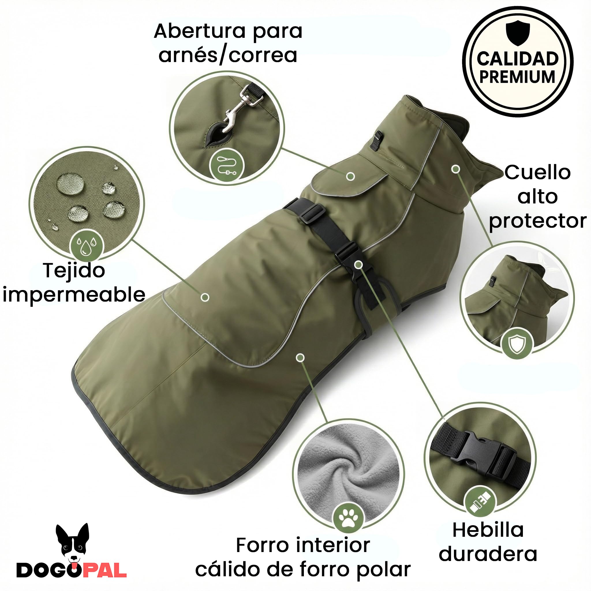 DOGOPAL Abrigo impermeable para perros, abrigo de invierno y abrigo para perros con forro polar, reflectante y resistente al viento, chubasquero para perros pequeños, medianos y grandes, perfecto para