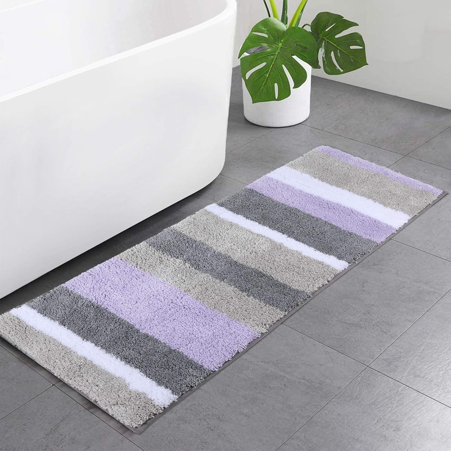 Buganda Non-Slip Bathroom Rugs Water Absorbent Soft Microfiber Shaggy Bath Mat Machine Washable Bath Rugs for Bathroom，47x17，Purple