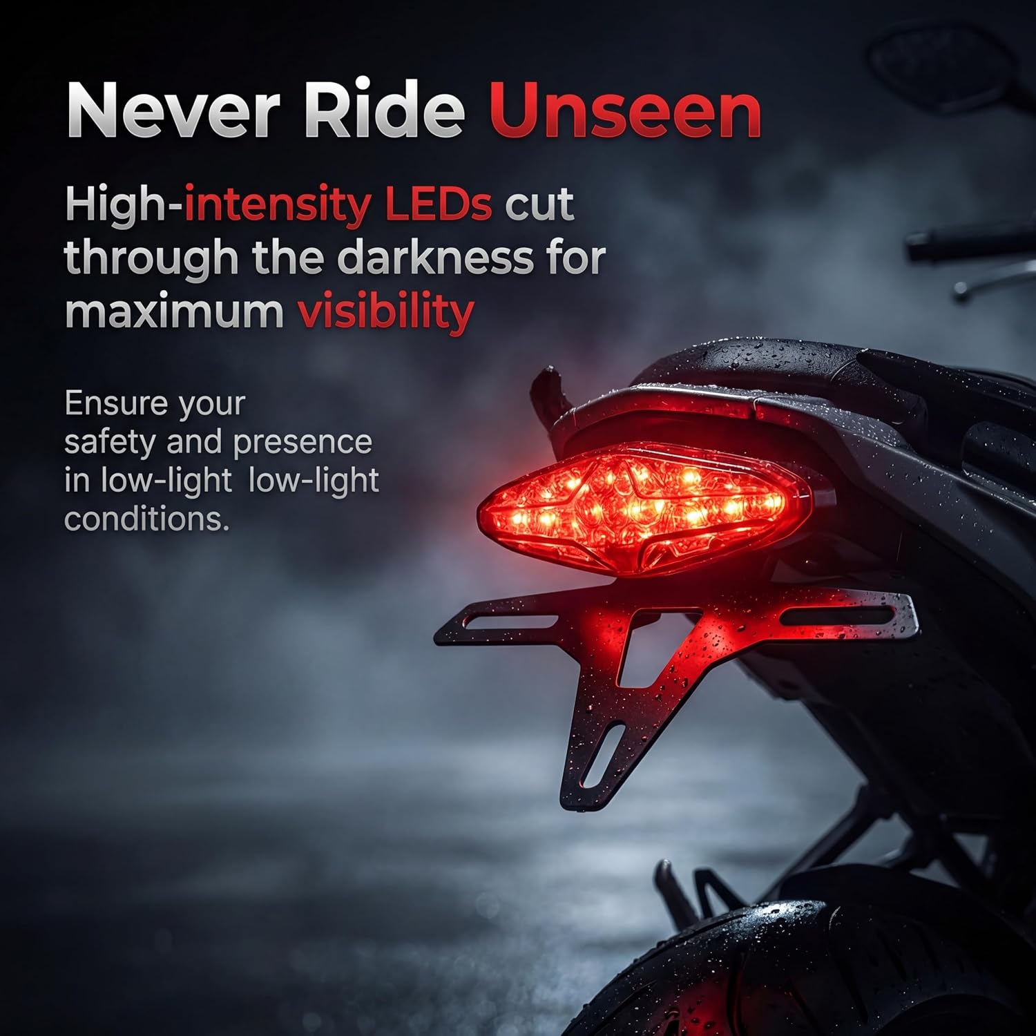 Universal 15LEDs Motorcycle Tail Light Brake Running Light with License Plate Bracket Compatible with Honda Yamaha Suzuki for Street Bike Sport Bike Cruiser Off-Road