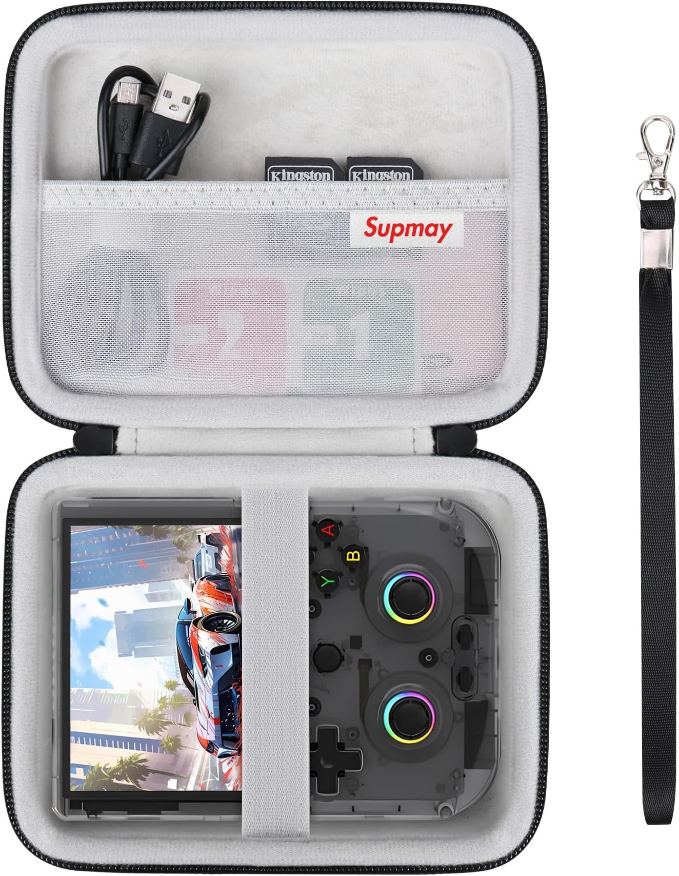 Hard Carrying Case for New RG407V Handheld Game Console, Protective Storage Bag with Zipper Mesh Pocket for Charging USB Cable and Other Accessories, Black