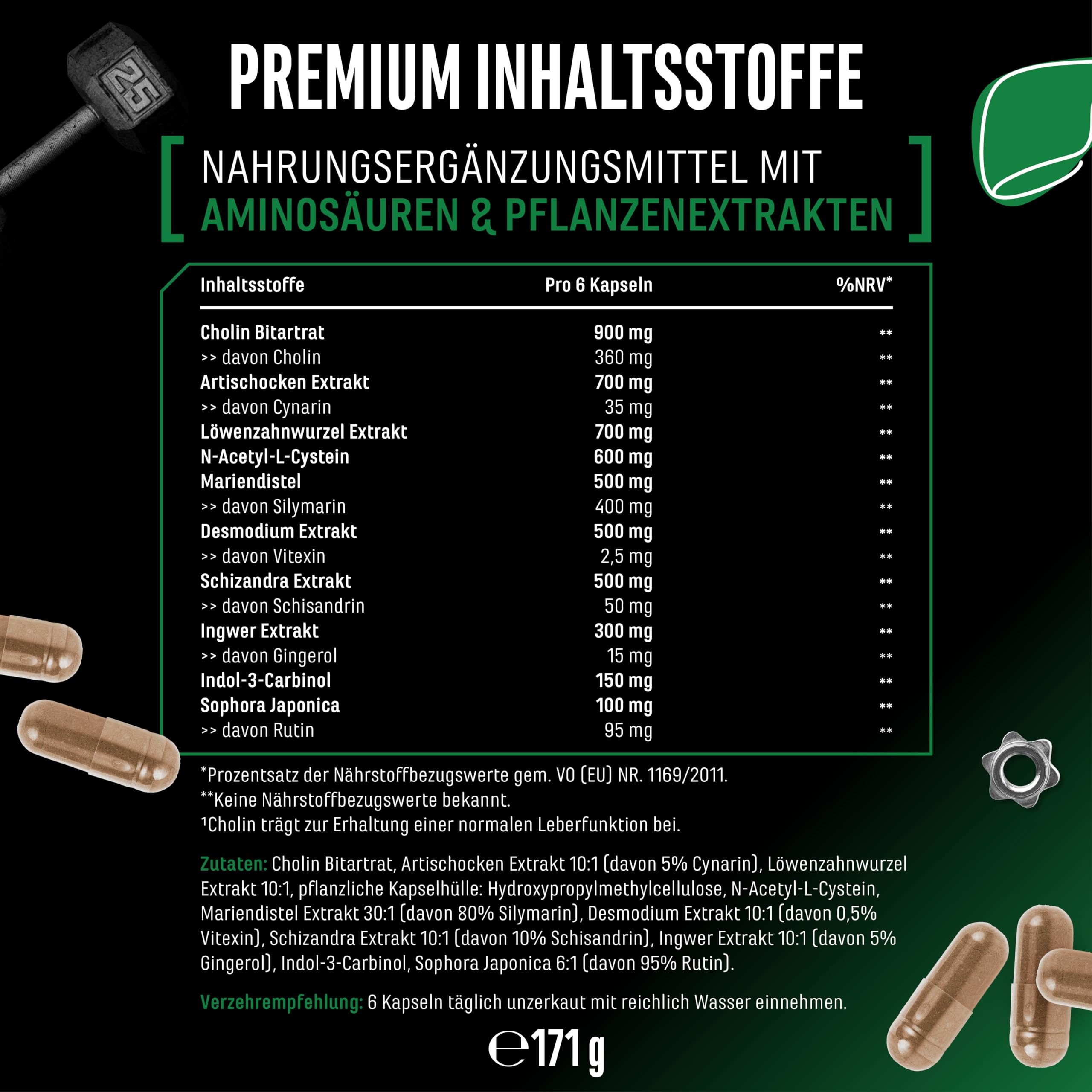 Liver Essentials - 180 Kapseln - Hochdosierter Leber Komplex mit Mariendistel, Cholin, NAC, Artischocken, Löwenzahn, Schizandra, Ingwerextrakt, Indol-3-Carbinol, Desmodium, Rutin - Vegan
