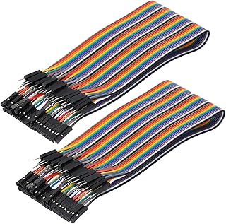 MECCANIXITY Male to Female 40Pin Breadboard Jumper Wire 2.54mm Pitch Ribbon Cable 30cm Long Electronics Breadboard Ribbon Cables for Breadboard Electronic Projects Pack of 2
