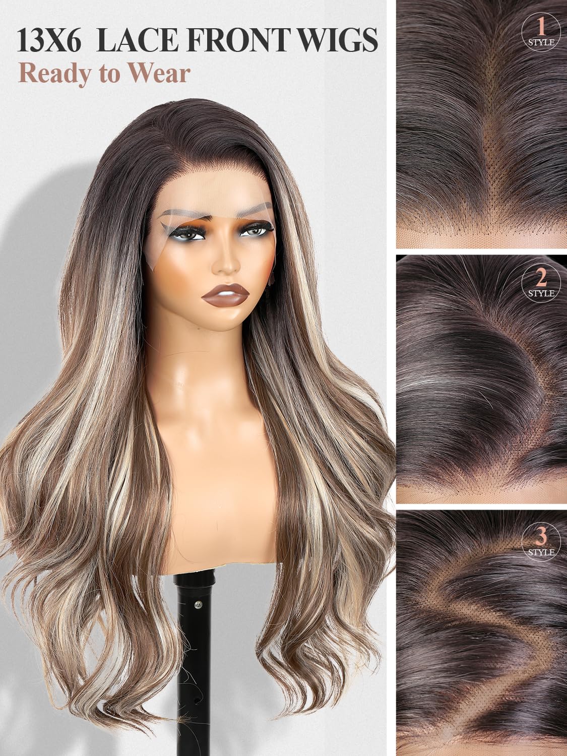 WIGER Highlight Lace Front Wig 13x6 Lace Layered Wavy Synthetic Wig Futura Fiber Pre Plucked Curly Wig for Women Daily Party Use