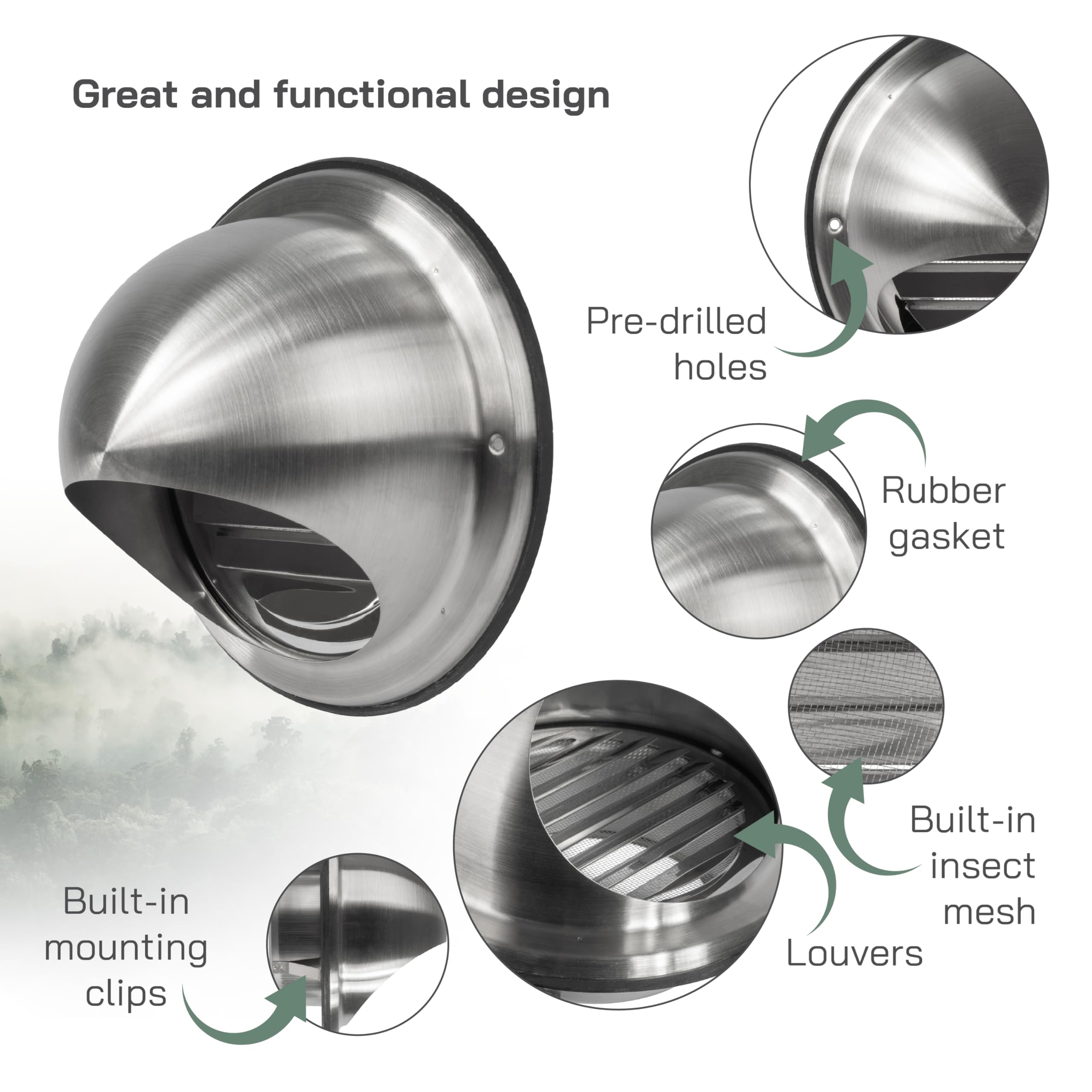 Vent Systems 125 mm / 5" Inch Stainless Steel Round Vent Cover - Image 3