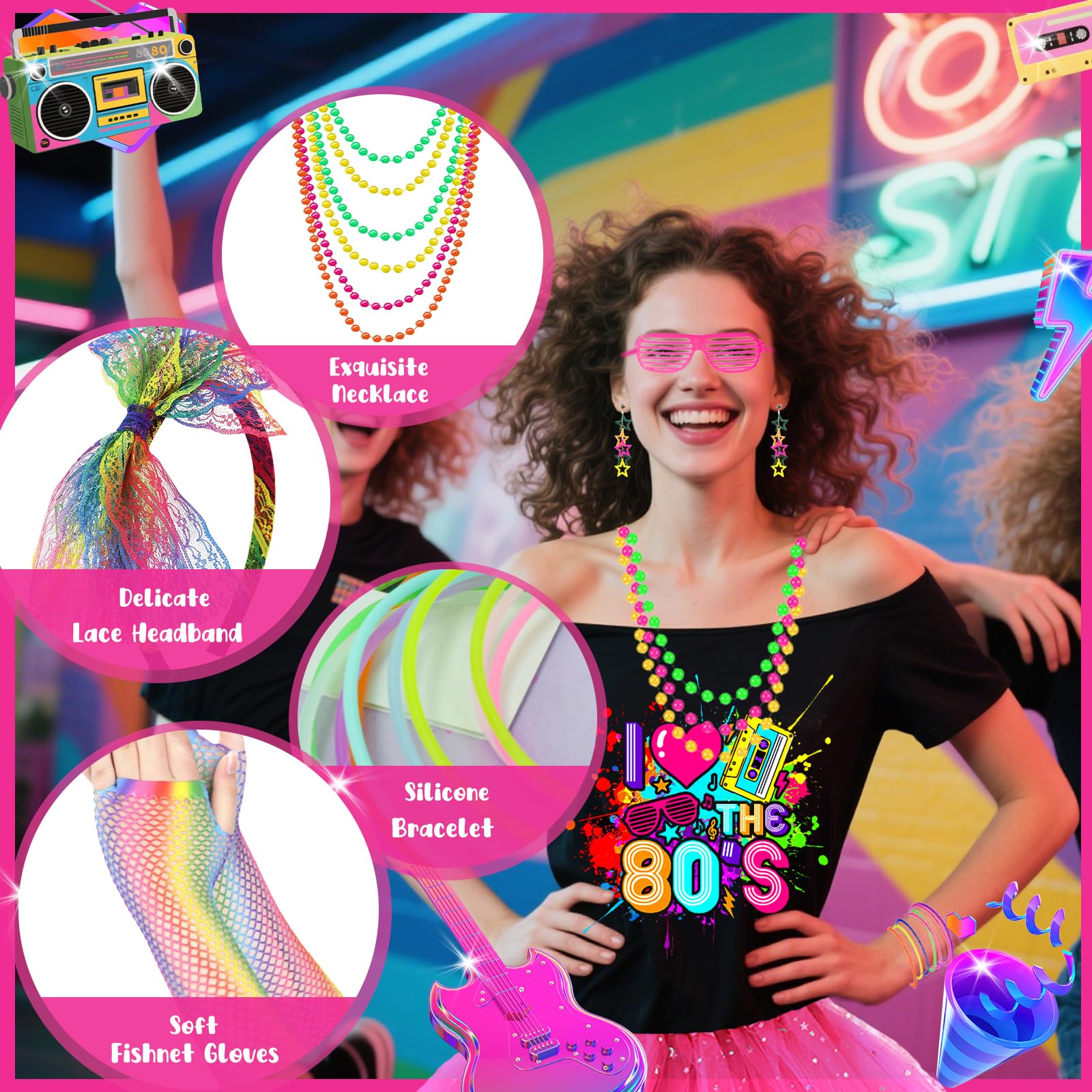 7Pcs 80s Costume Accessories Set - Image 2