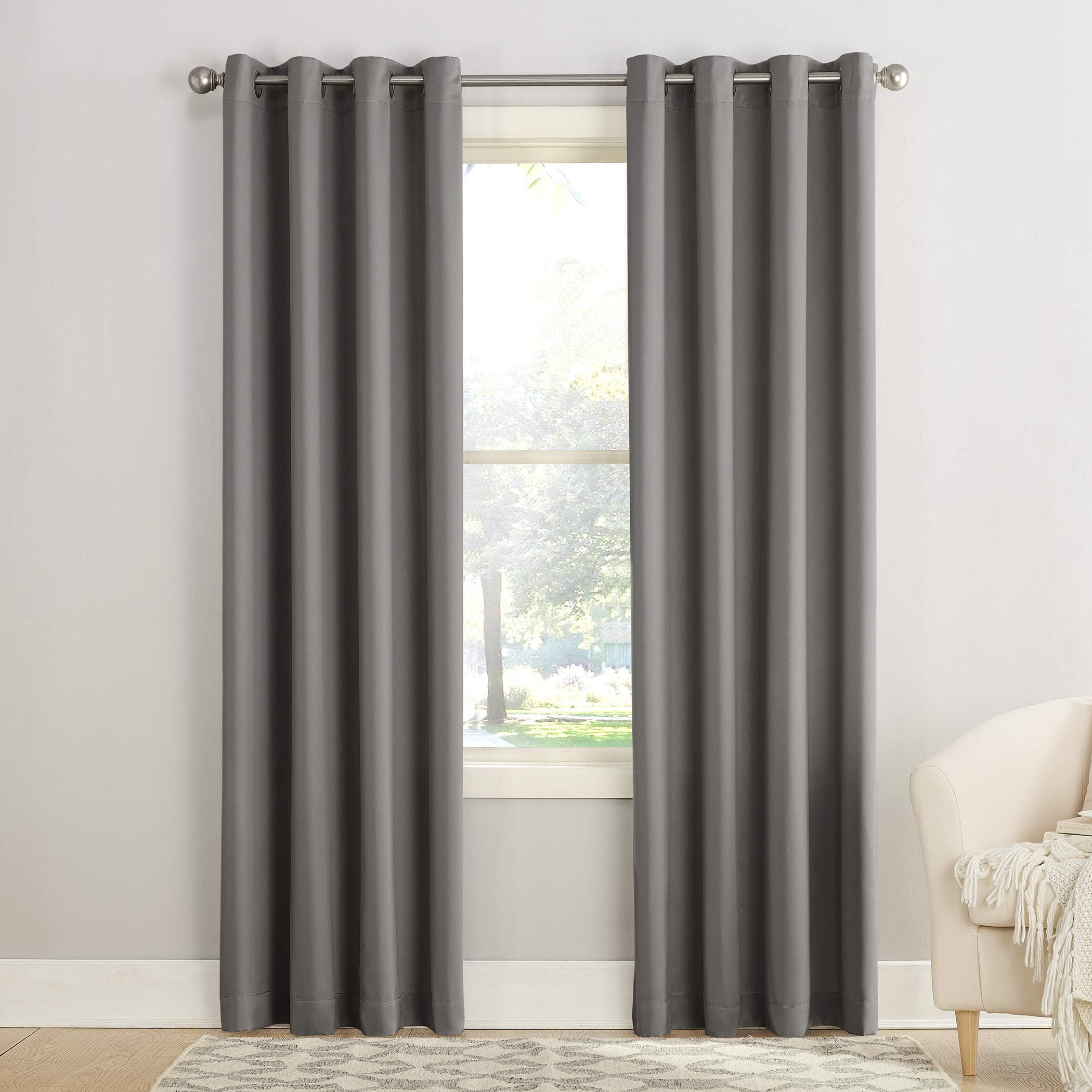 Sun ZeroBarrow Energy Efficient Grommet Curtain Panel, 54" x 84", Steel Gray