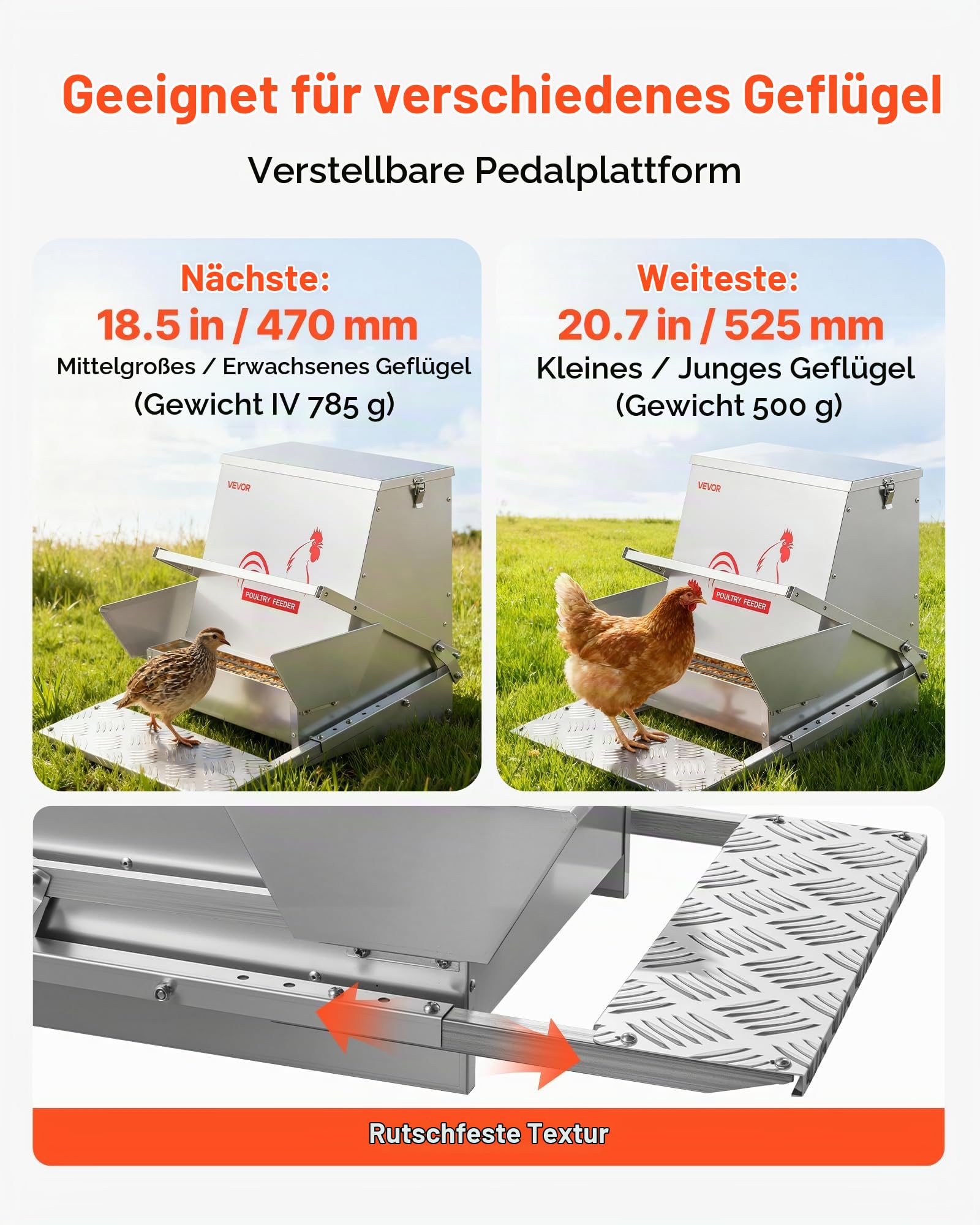 VEVOR Futterautomat Hühner, 18,14 kg Geflügelfutterspender, regensicherer Tretfutterautomat mit abschließbarem Deckel, verlustfrei, , Hühnerzubehör für Zwerghühner, Geflügel & Fasane
