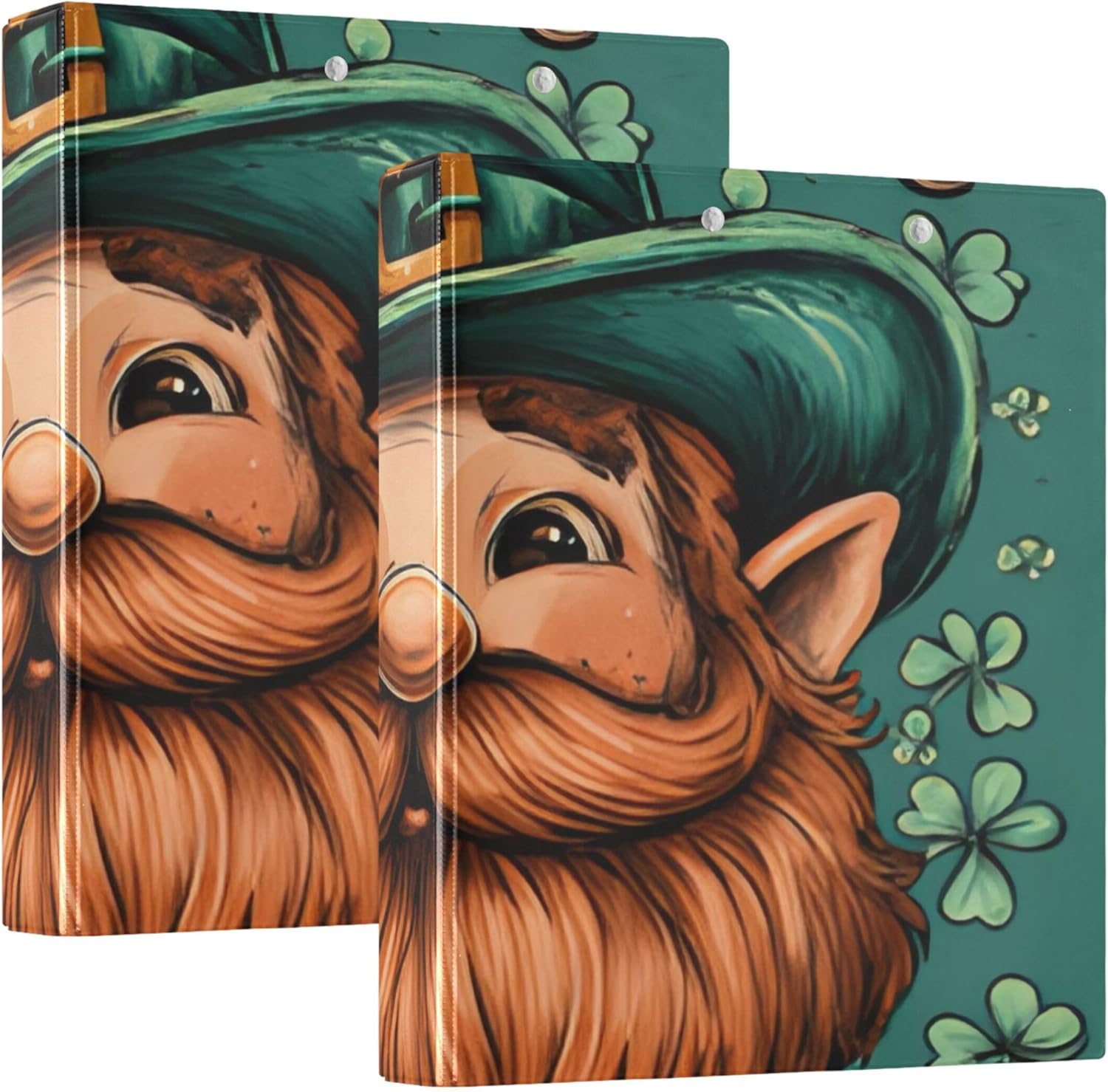 St. Patrick's Day Leprechaun Face 3 Ring Binders, 1.5” Round Ring Binders with Clipboard - Letter Size, 3 Interior PVC Clear Pockets & Anti-Slip Clip for Office School Supplies, 2PCS