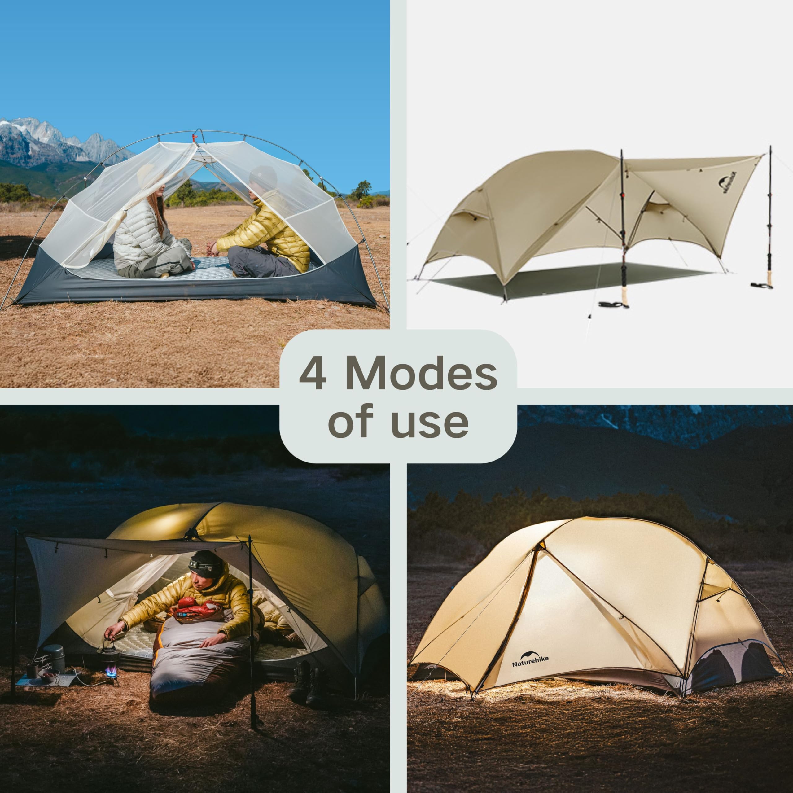 Naturehike Mongar UL Namiot [2025] Ultralight Tents, 1,5 kg/3,3 lb, 1/2 osoby, 4 tryby użytkowania, wodoodporna, wędrówki z porchą, łatwa konfiguracja