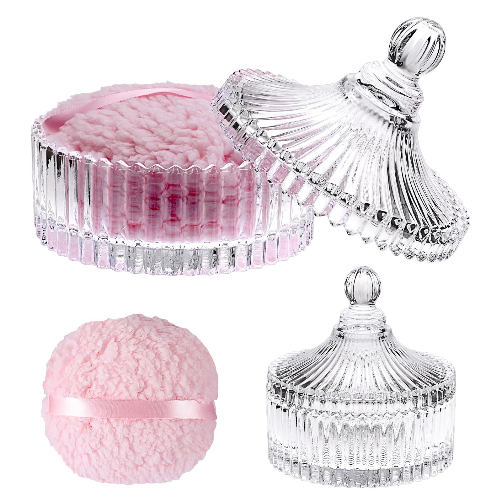 SUMTree Extra Large Glass Body Powder Container and Puff