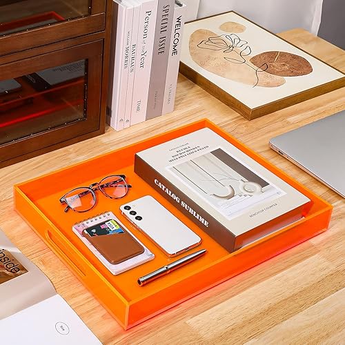 Miniatura 6 de Bandeja de acrílico grande para mesa de café otomana con asas, 17 x 13 pulgadas, bandeja decorativa para servir comida, té, cena, aperitivos, bar,