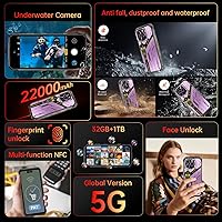 Vista 2 de 16 Ultra 32+1TB Rugged Armor Unlocked Cell Phone,Smartphone 6.99" HD Screen Android 15 Battery 22000mAh AI Unlocked Phone,Face ID/Fingerprint