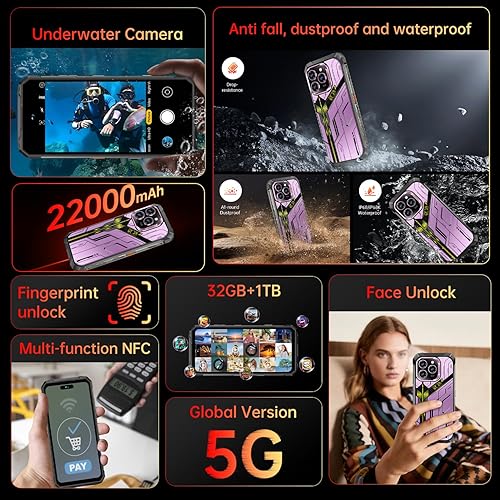 Miniatura 2 de 16PROMA X 32+1TB Rugged Armor - Teléfono celular desbloqueado, pantalla HD de 6.99 pulgadas, batería Android 15, 22000 mAh, teléfono desbloqueado