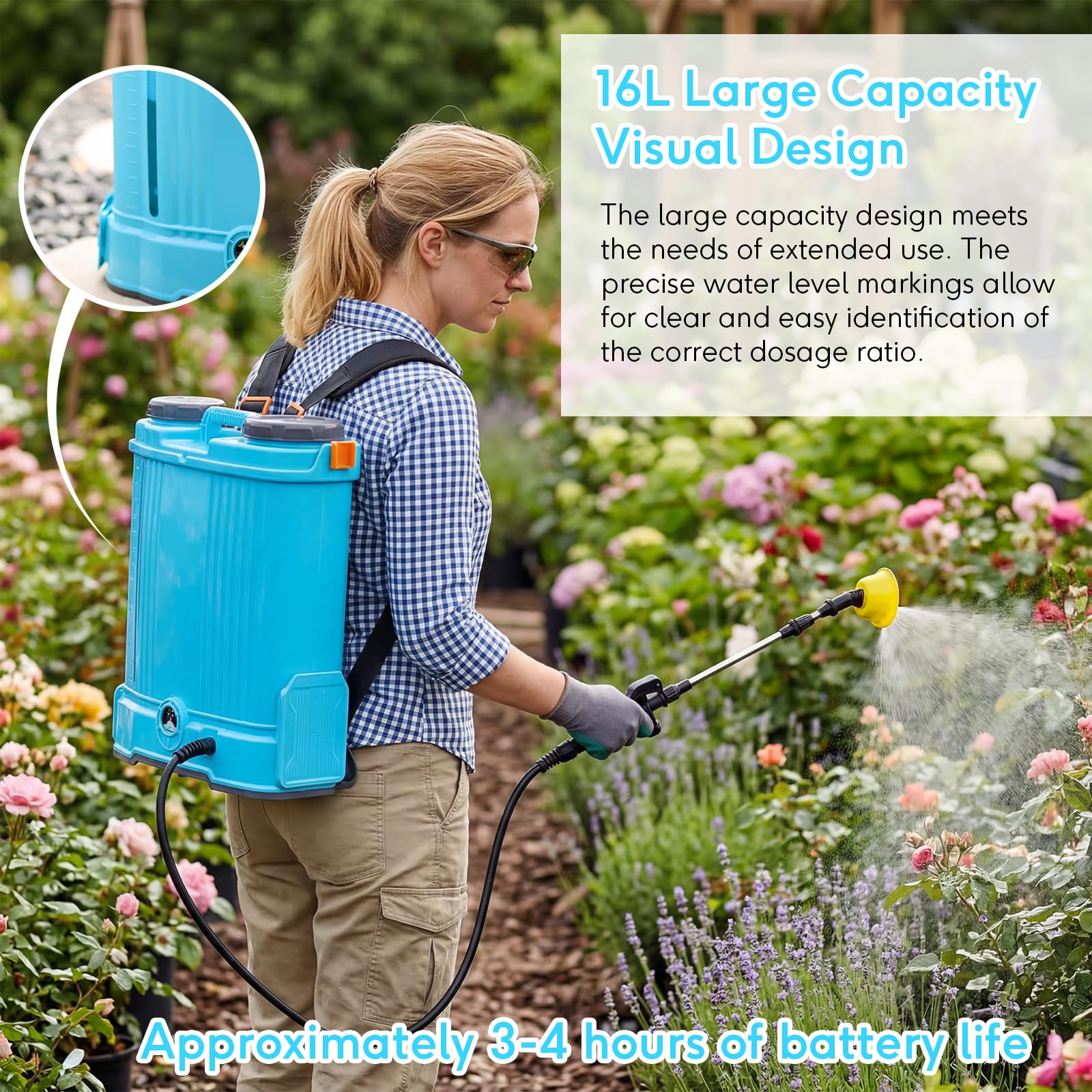 Giardino 16L a Batteria da Spalla 16L, Pompa Irroratrice a Batteria Compatibile con Makita 18V Batterie, Pompa Irroratrice Velocità Regolabile, Ugelli Sostituibili, per Giardino/Prato/Orto