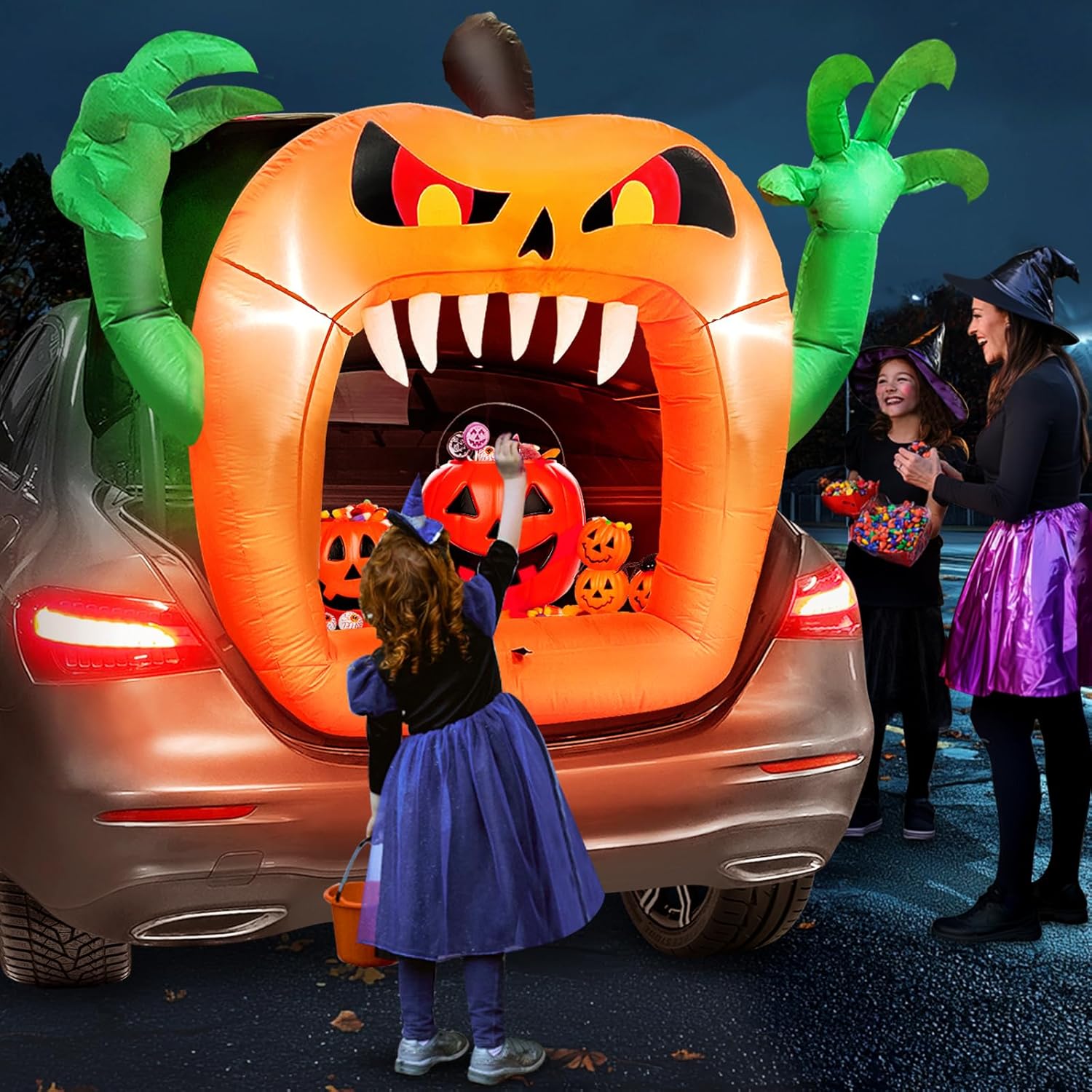 4 FT Halloween Inflatable Outdoor Decorations, Trunk Or Treat Car Decoration, Halloween Blow Ups with Built-in LEDs, Inflatable Pumpkin Decoration for Outside Yard Decor