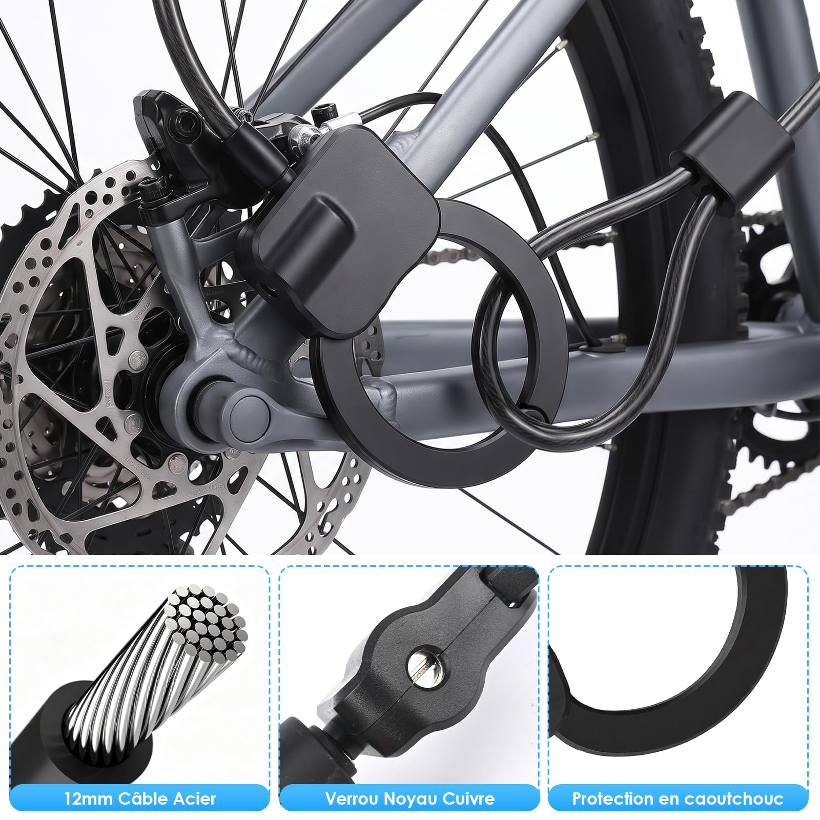 Antivol Trotinette Electrique, 1.2m Antivol Velo, Câble Antivol à Clef avec Menotte, Cadenas Trottinette Électrique pour Trottinettes, Vélos, Poussettes
