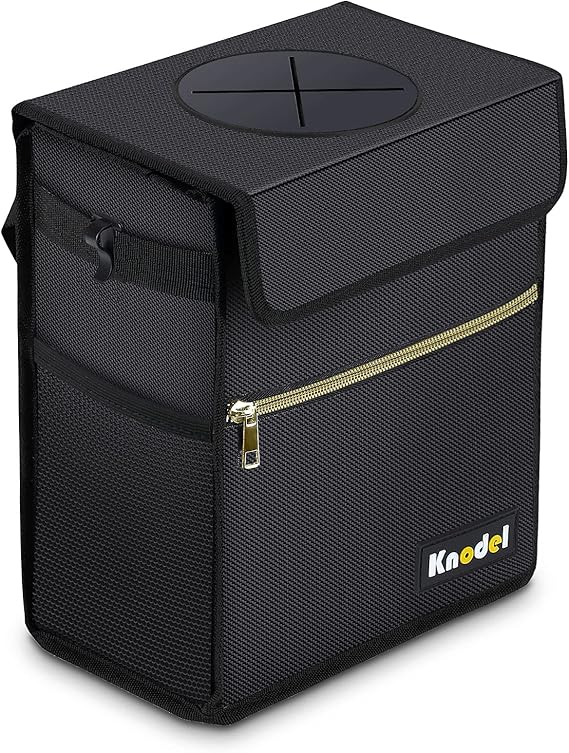 Knodel Car Trash Can with Lid, LeakProof Car Garbage Can with Storage