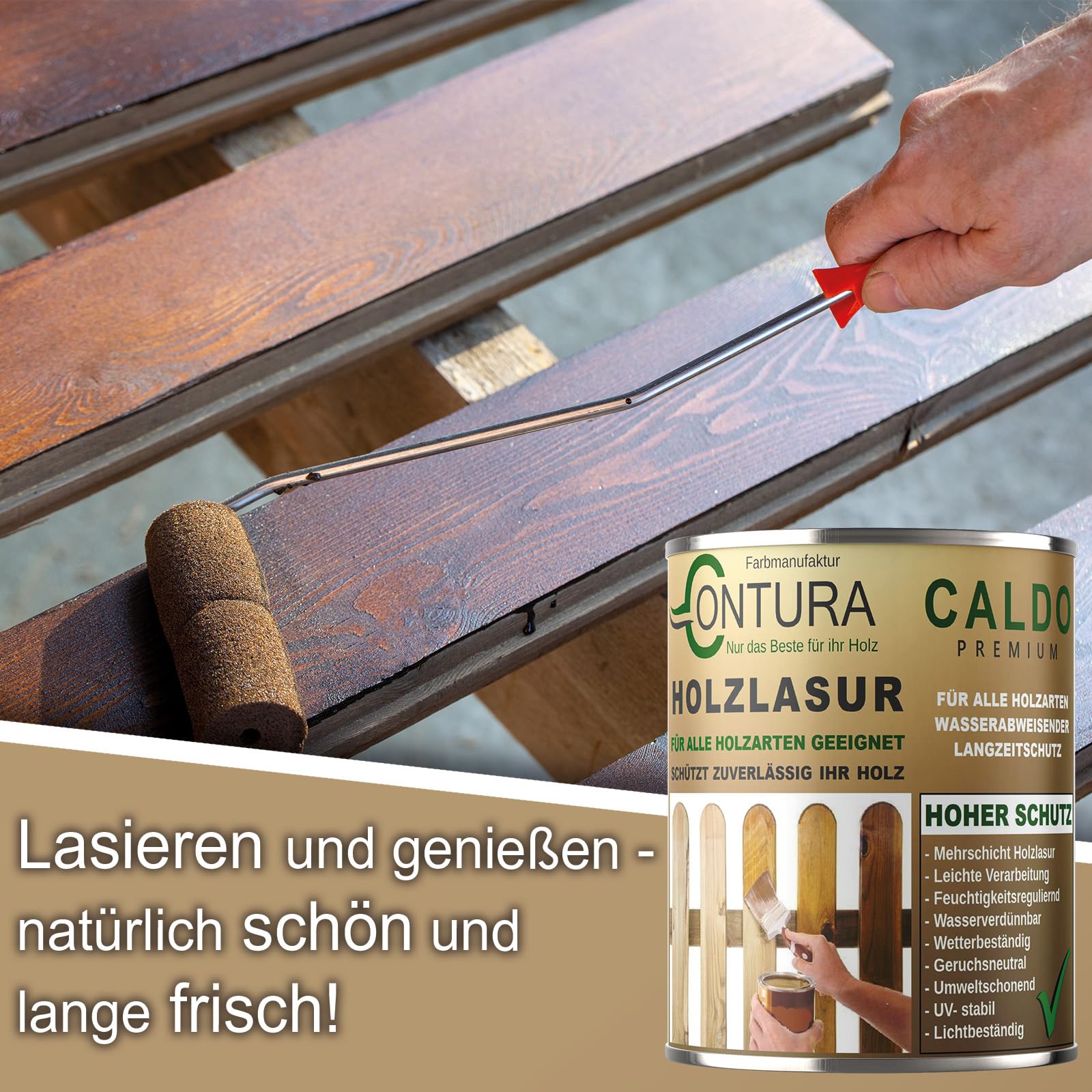 Holzlasur Dickschichtlasur 2,5 Liter Set mit Pinsel 2in1 Dauerschutzlasur Holzschutz Lasur (07 Kiefer-Pinie)