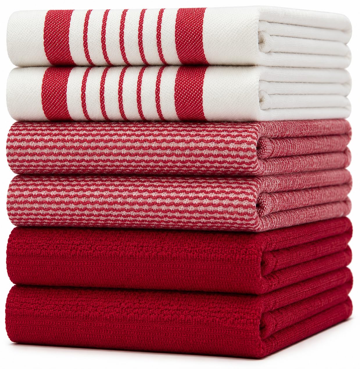 Premium Kitchen Towels 6 Pack 100% Cotton 20"x28" Dish Towels Red Striped
