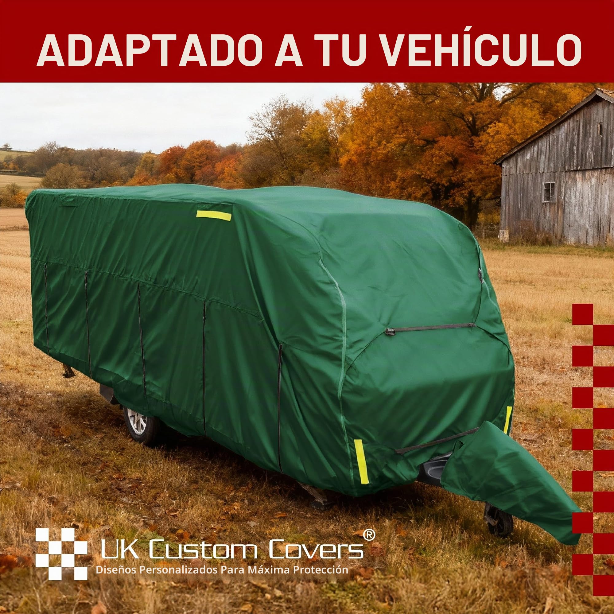 UK Custom Covers CC795GREENAD5 - Funda transpirable, resistente, 4 capas, cubierta de enganche gratis, verde, 12-25 pies