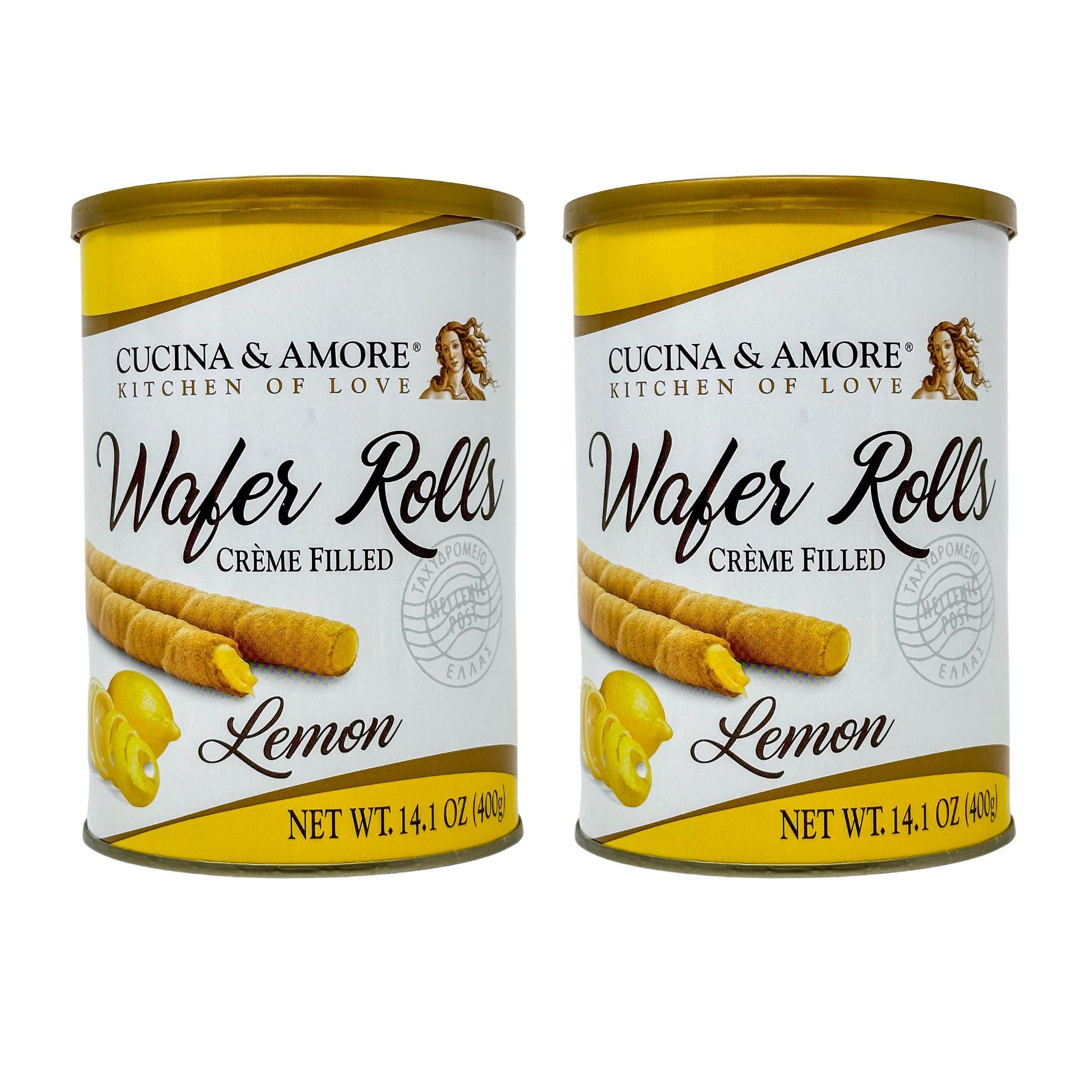 Cucina & Amore Crème-Filled Wafer Rolls, European Artisan Style, Made with Coconut Oil, Lemon 14.1oz - 2 Pack