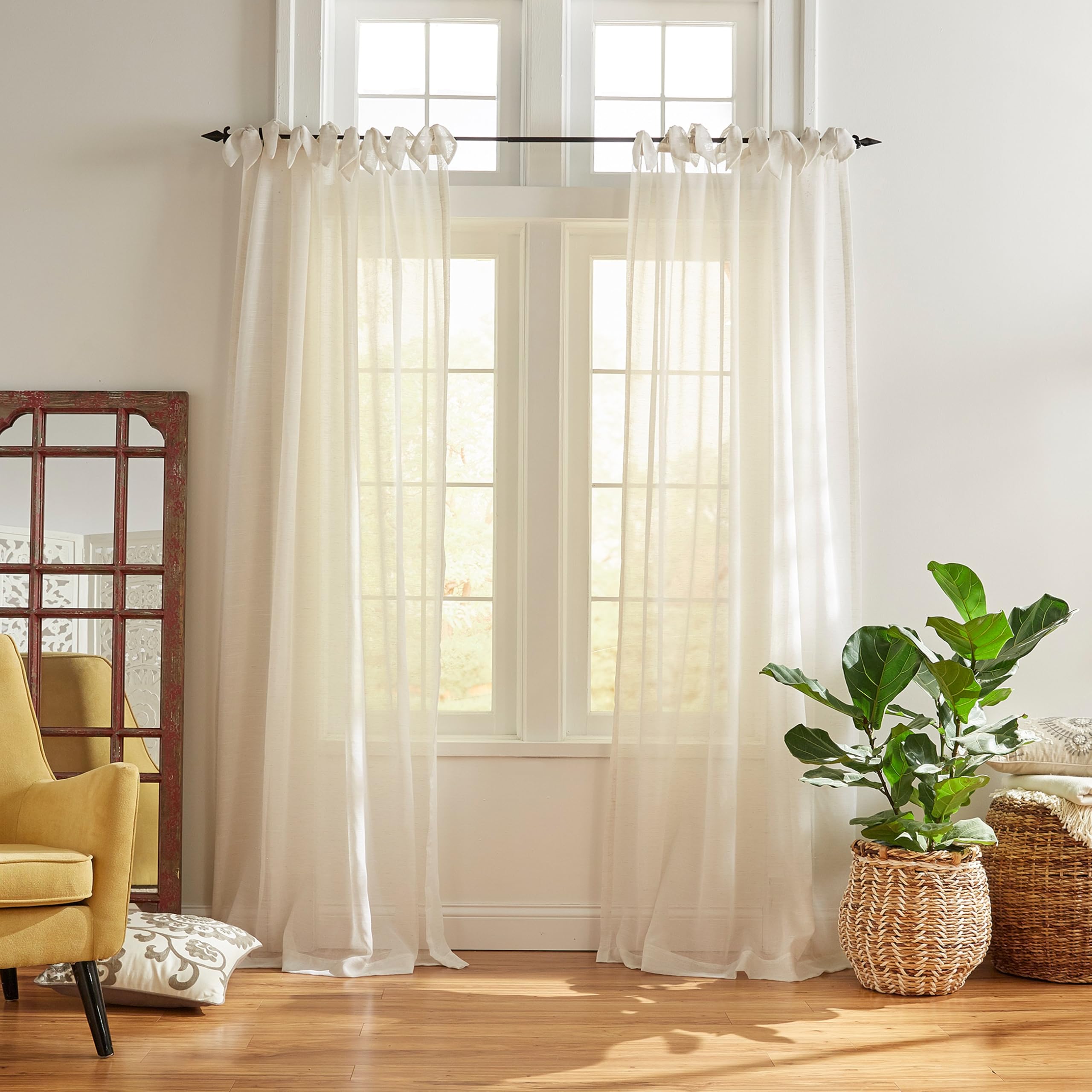 Rideau à nouer blanc cassé 52x95 pour salon lumineux et cosy