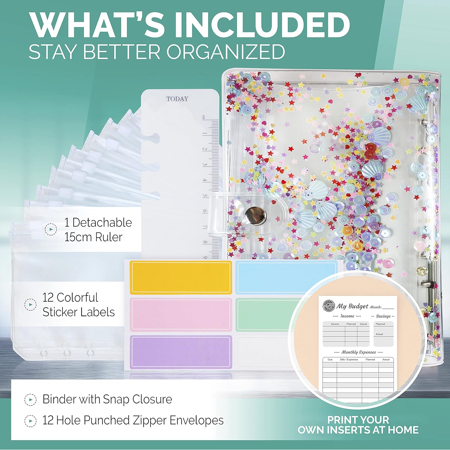A6 Binder Cover and 12 Clear Envelopes, Budget Binder with Cash Envelopes for Budgeting, Binder Pockets Cash Envelope Wallet, Budget Planner Organizer, Cash Envelope Binder with Budget Envelopes Shell : Office Products