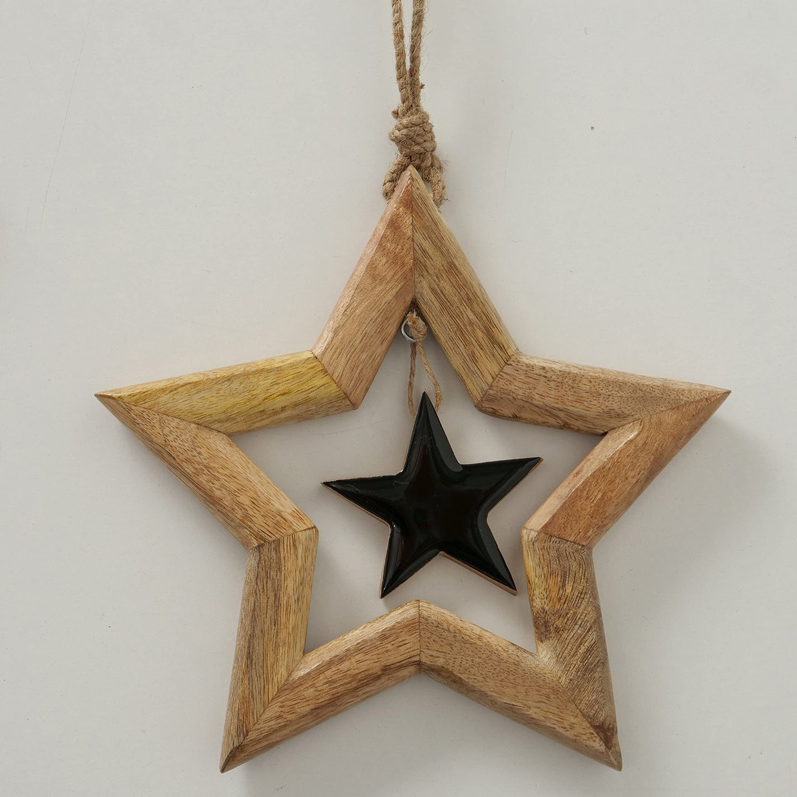 Set di 3 ciondoli Decorativi in Legno Nurto, a Forma di Stella, Diametro 16 cm, 21 cm e 29 cm, Decorazione Natalizia, Decorazione dell'Avvento, Accessorio per Finestra I X-mas