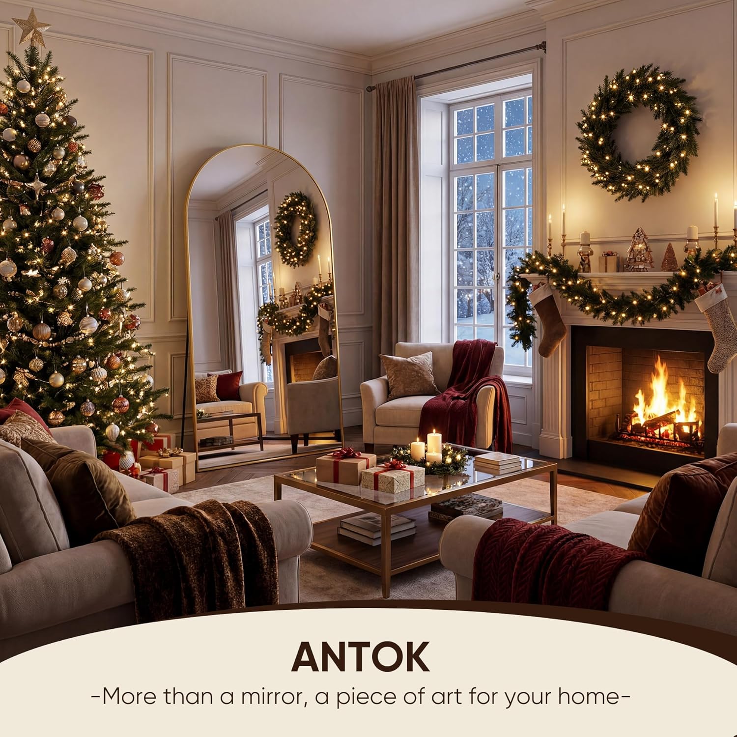 Antok Full Length Mirror, 68"x26" Floor Mirror, Arched Floor Standing Freestanding Arch Full Body Mirrors with Stand for Bedroom, Hanging Mounted for Living Room Cloakroom,Gold - Image 4