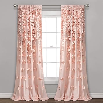 Lush Decor Riley Light Filtering Window Curtain Panel, Single 54" W x 84" L, Blush - Cute Pink Curtains for Bedroom - Bow Decor - Coquette Curtains for Windows