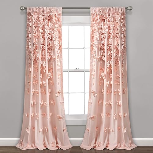 Lush Decor Riley Light Filtering Window Curtain Panel, Single 54" W x 84" L, Blush - Cute Pink Curtains for Bedroom - Bow Decor - Coquette Curtains for Windows