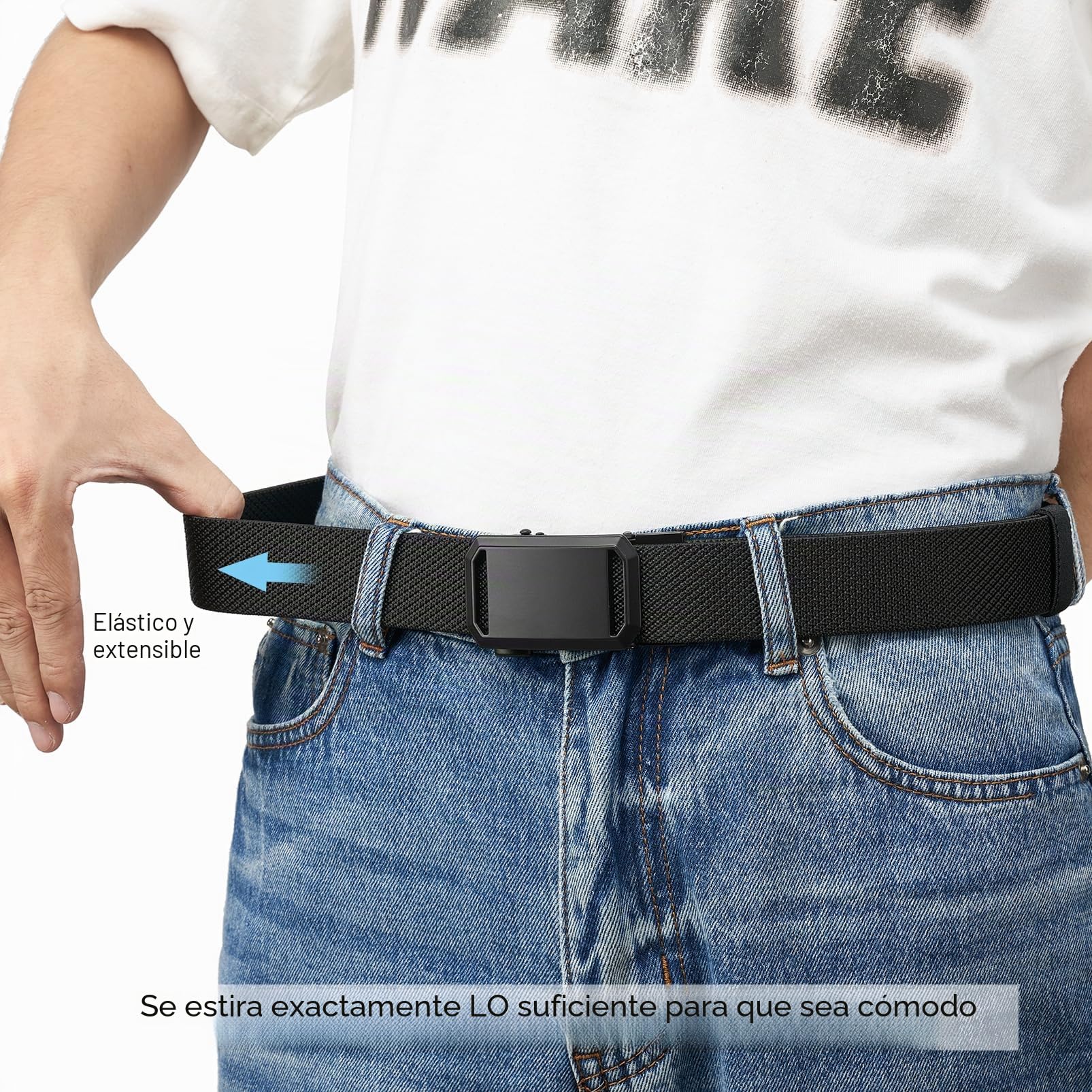 LionVII Cinturón de trinquete elástico con hebilla automática, ajustable y elástico, cinturón de trabajo para hombre, 130 cm